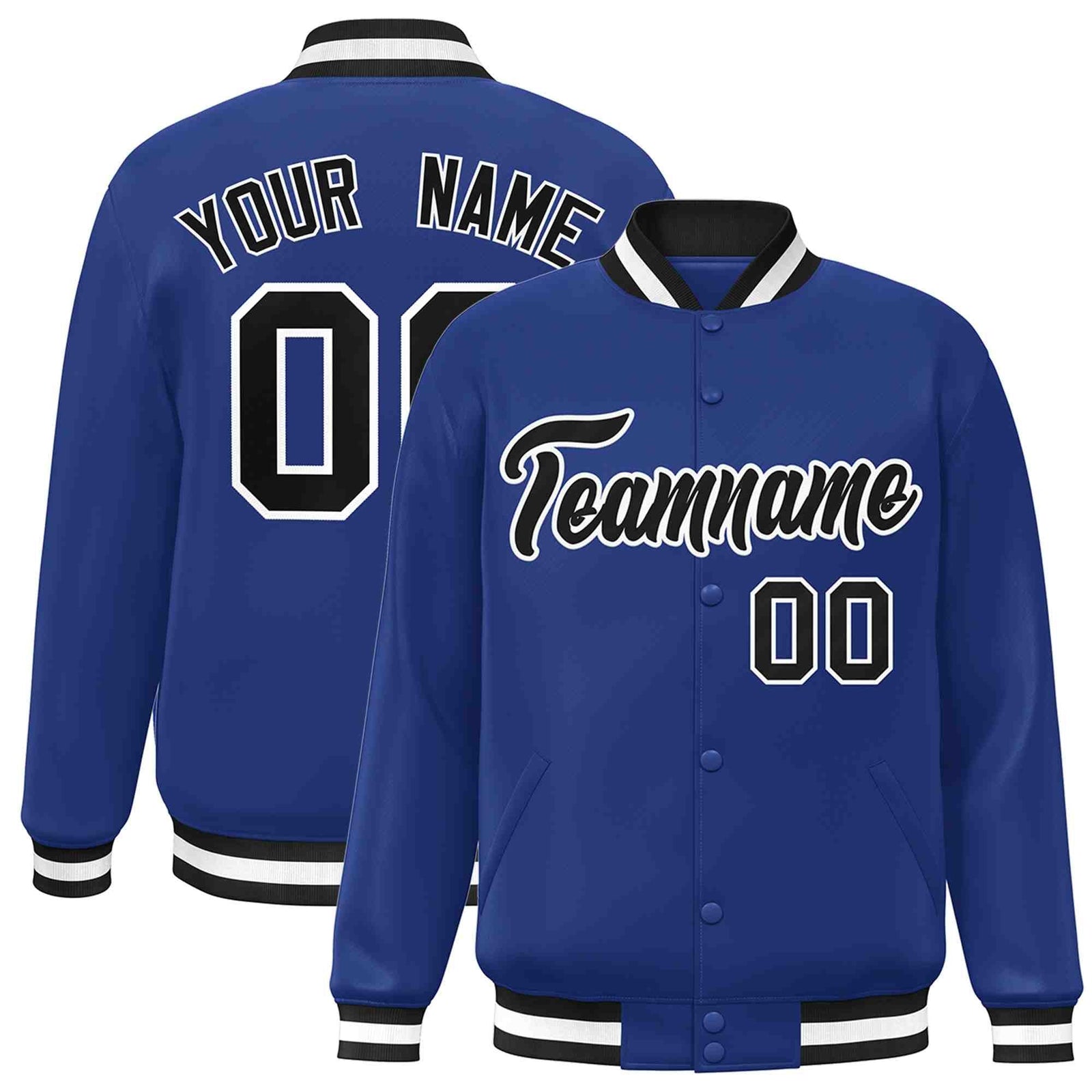 Custom Royal Black-White Classic Style Varsity Full-Snap Letterman Jacket