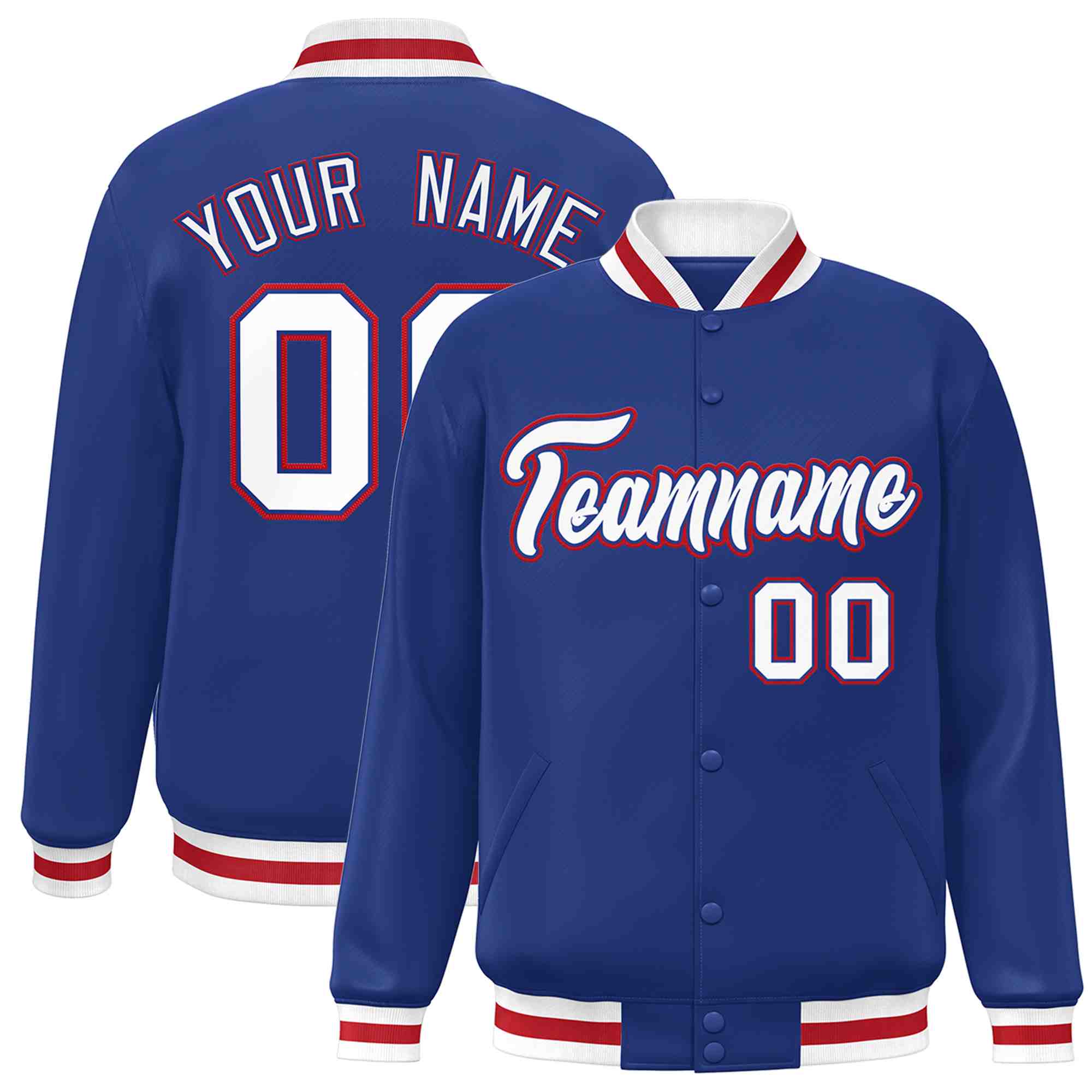 Custom Royal White-Royal Classic Style Varsity Full-Snap Letterman Jacket