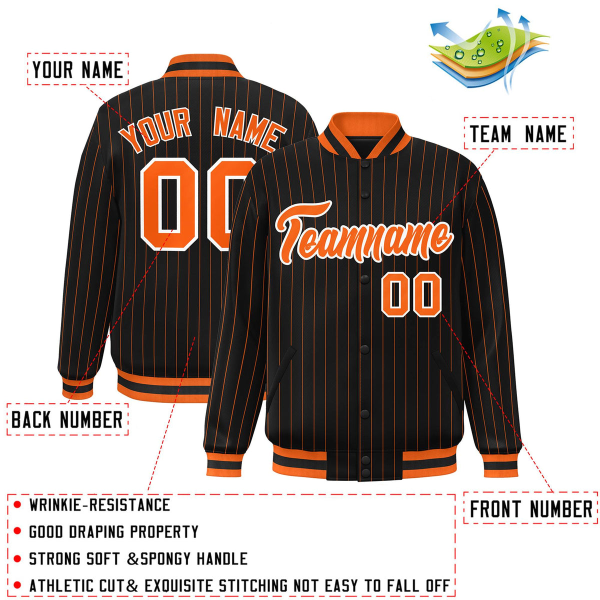 Custom Black Orange-White Personalized Stripe Fashion Letterman Jacket for Team Sport