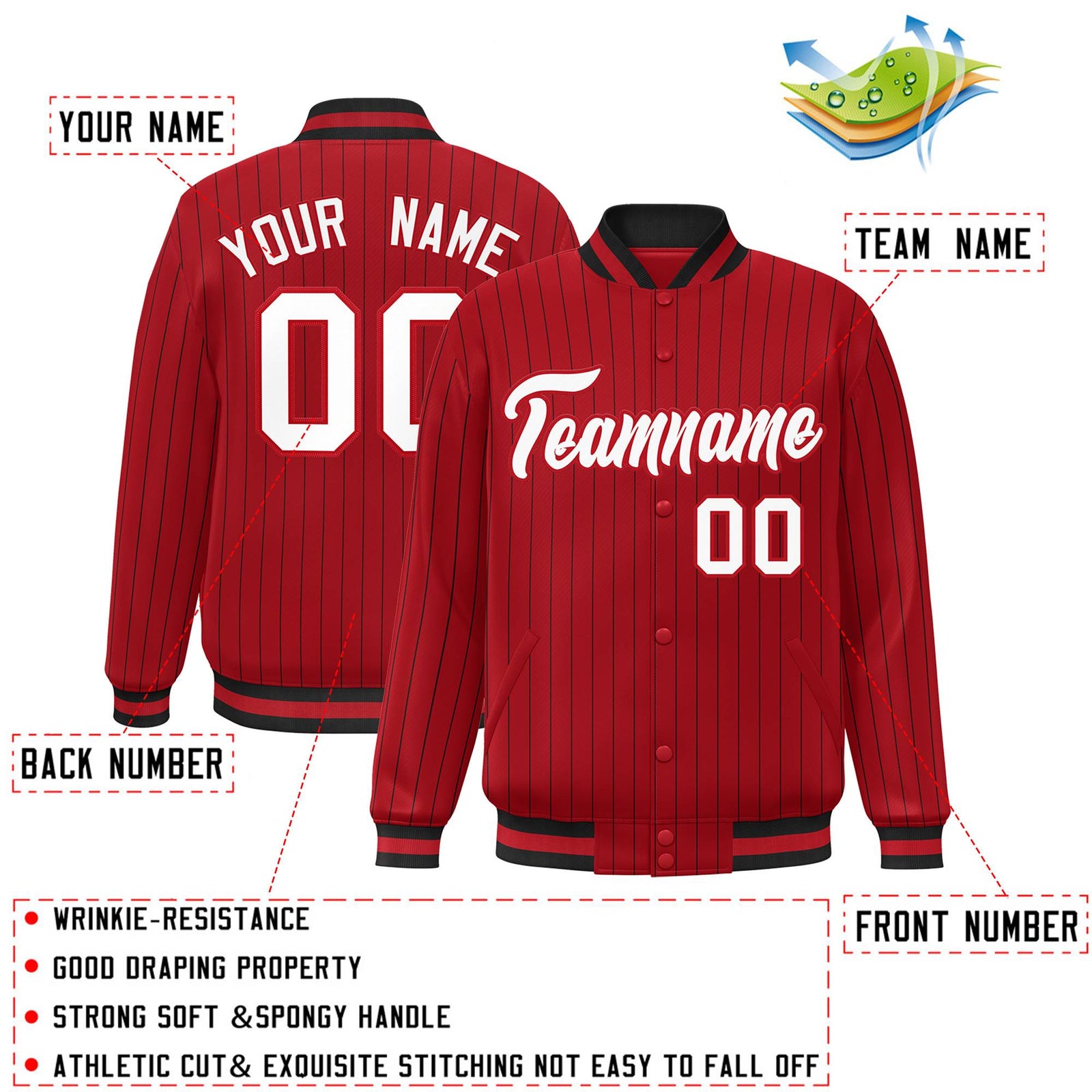 Custom Red White-Red Personalized Stripe Fashion Letterman Bomber Varsity Jacket