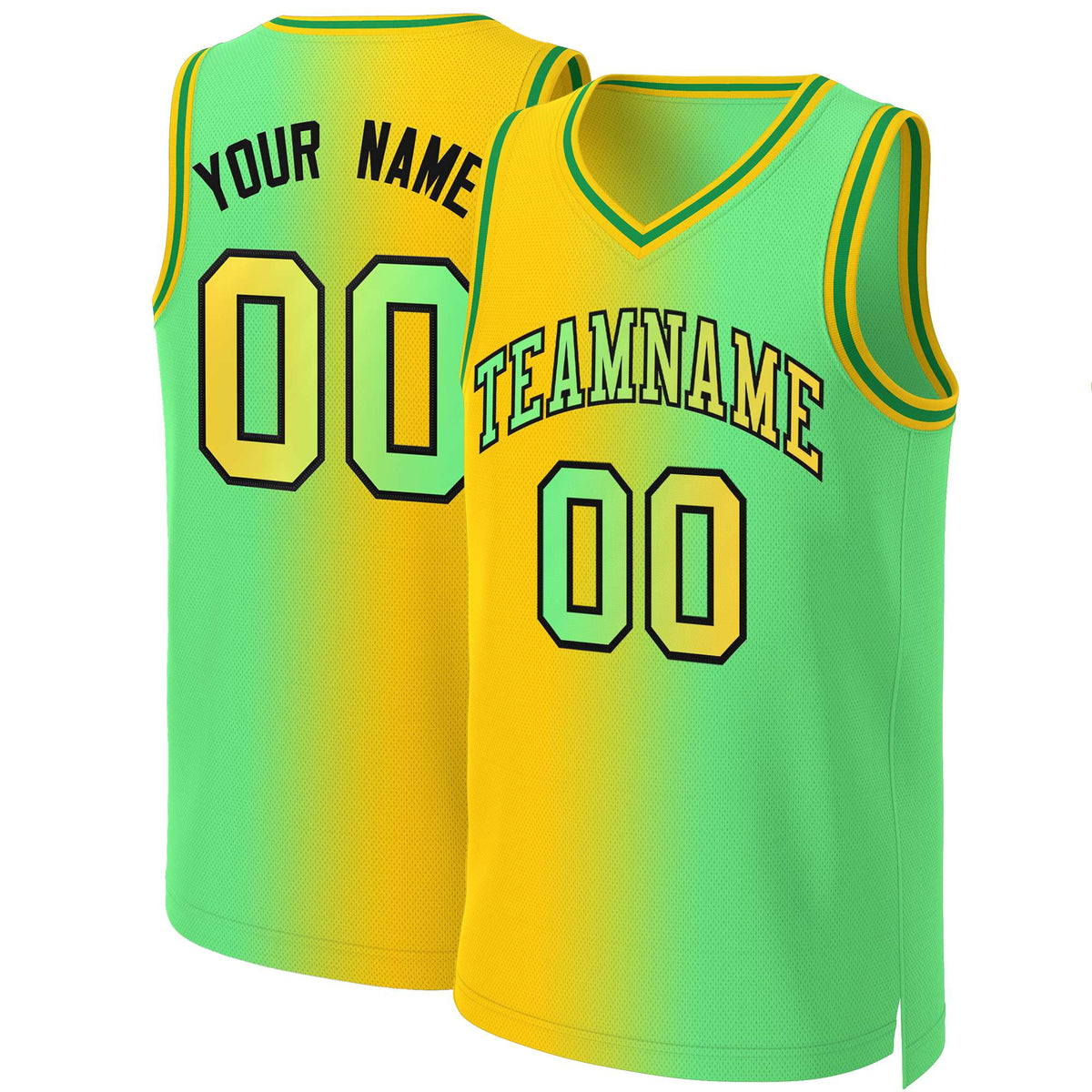 Custom Yellow Neon Green-Black Gradient Fashion Tops Basketball Jersey