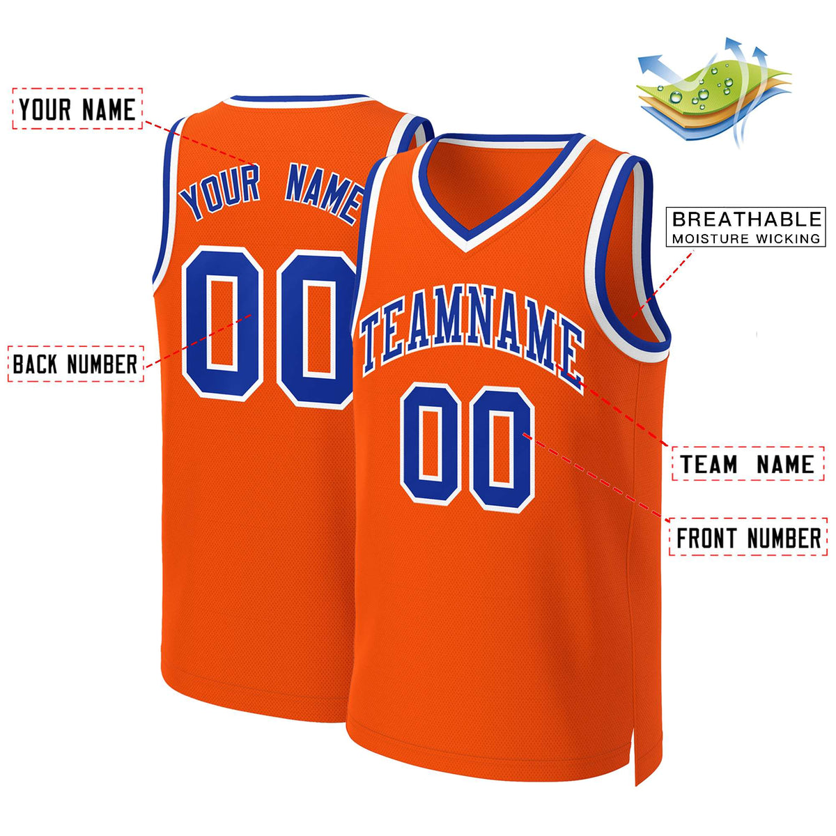 Custom Orange Royal-White Classic Tops Basketball Jersey