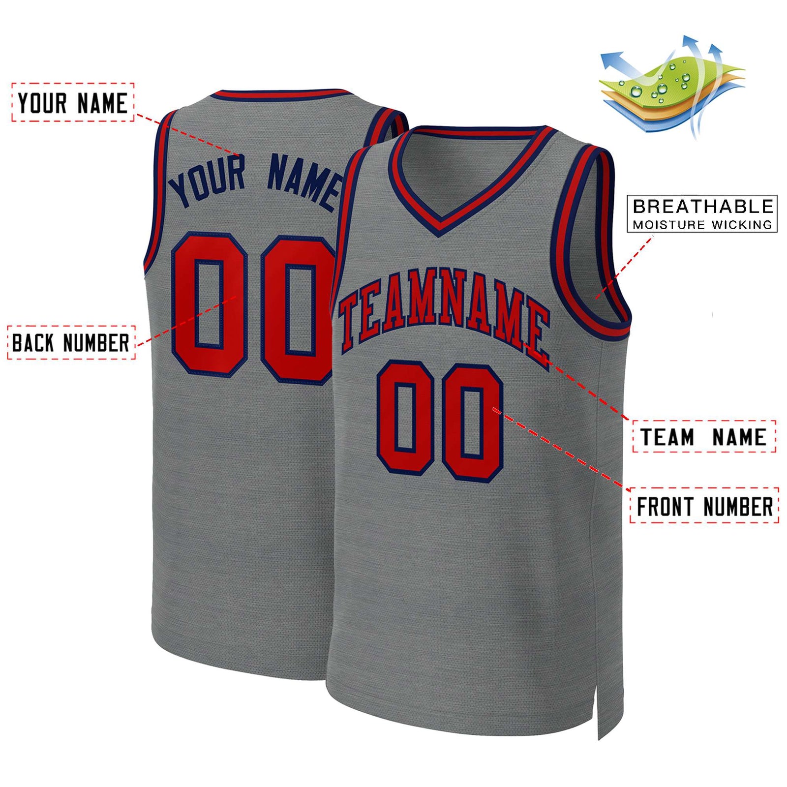 Custom Dark Gray Red-Navy Classic Tops Basketball Jersey
