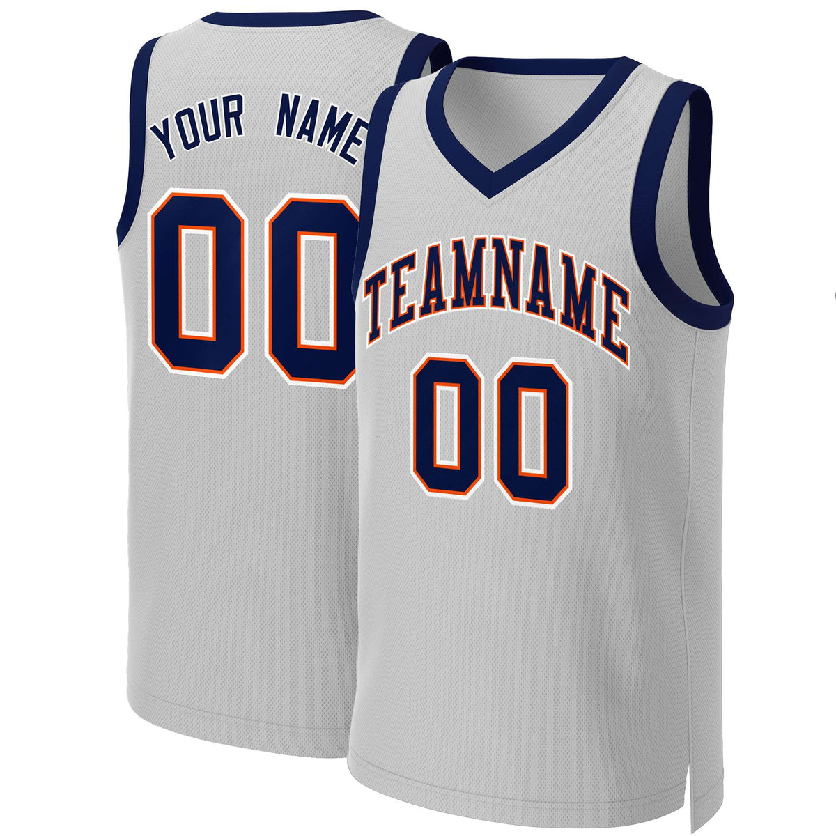 Custom Gray Navy-Orange Classic Tops Basketball Jersey