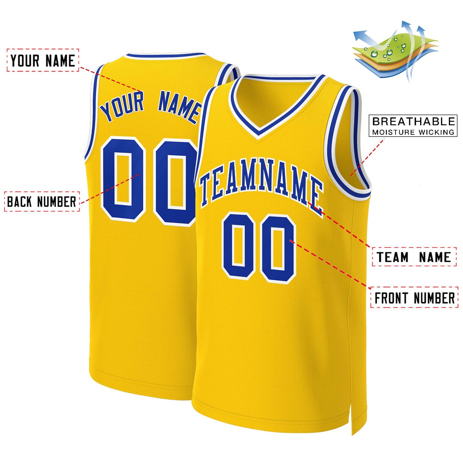 Custom Yellow Royal-White Classic Tops Basketball Jersey