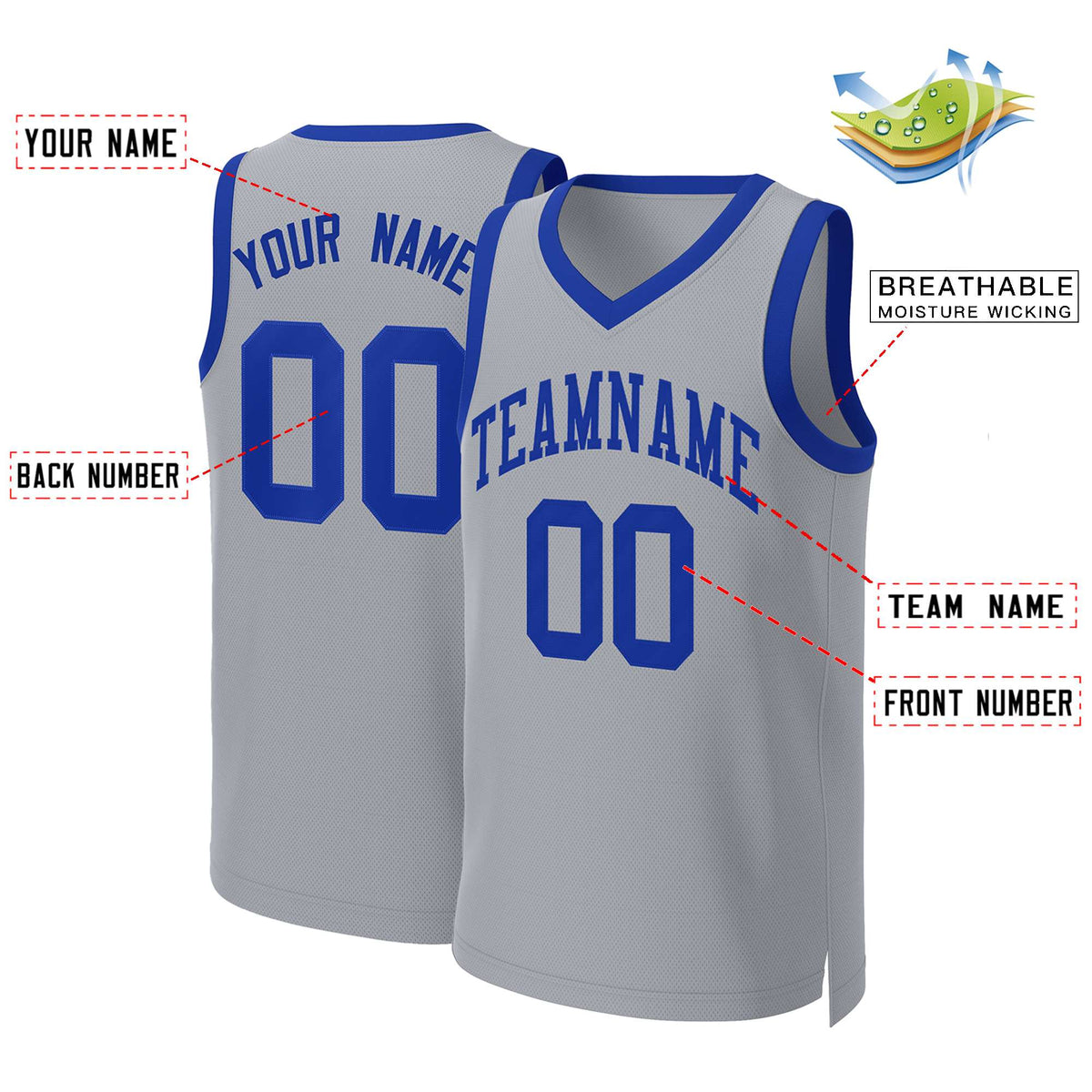 Custom Gray Royal Classic Tops Basketball Jersey
