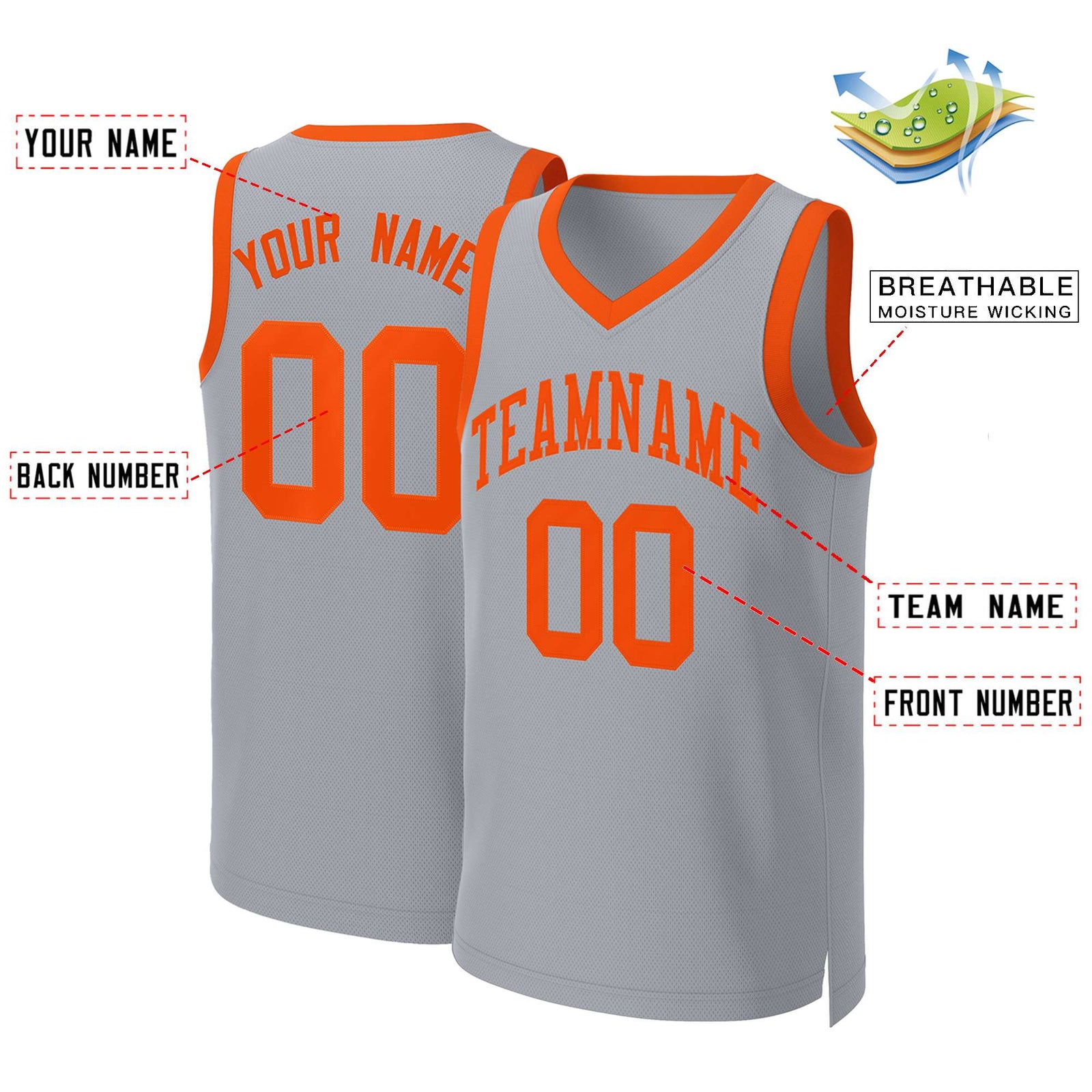 Custom Gray Orange Classic Tops Basketball Jersey