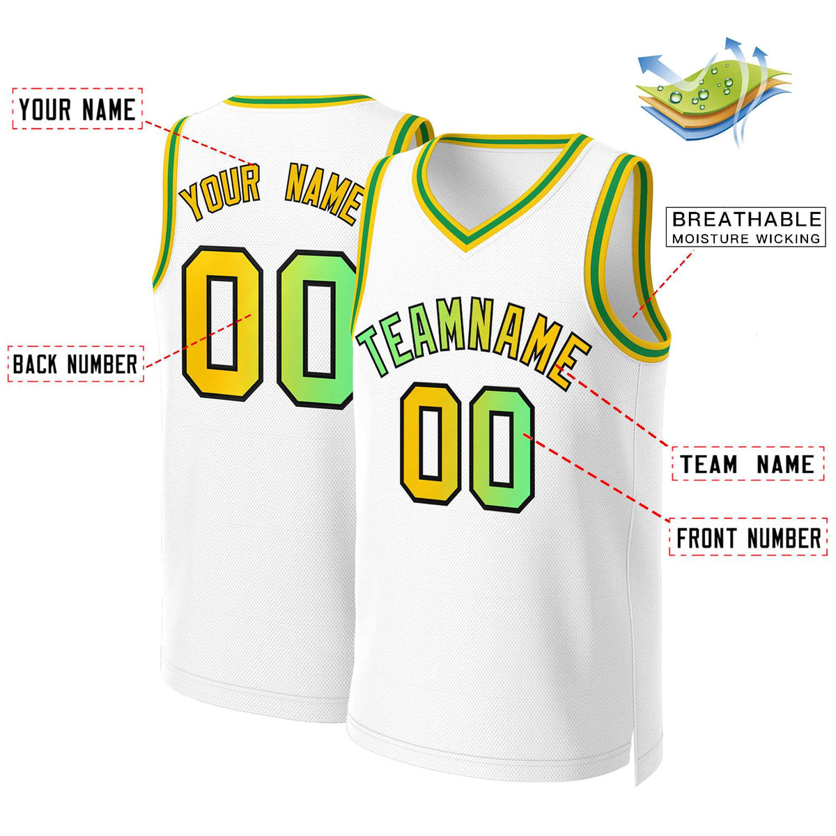 Custom White Green-Black Classic Gradient Fashion Tops Basketball Jersey