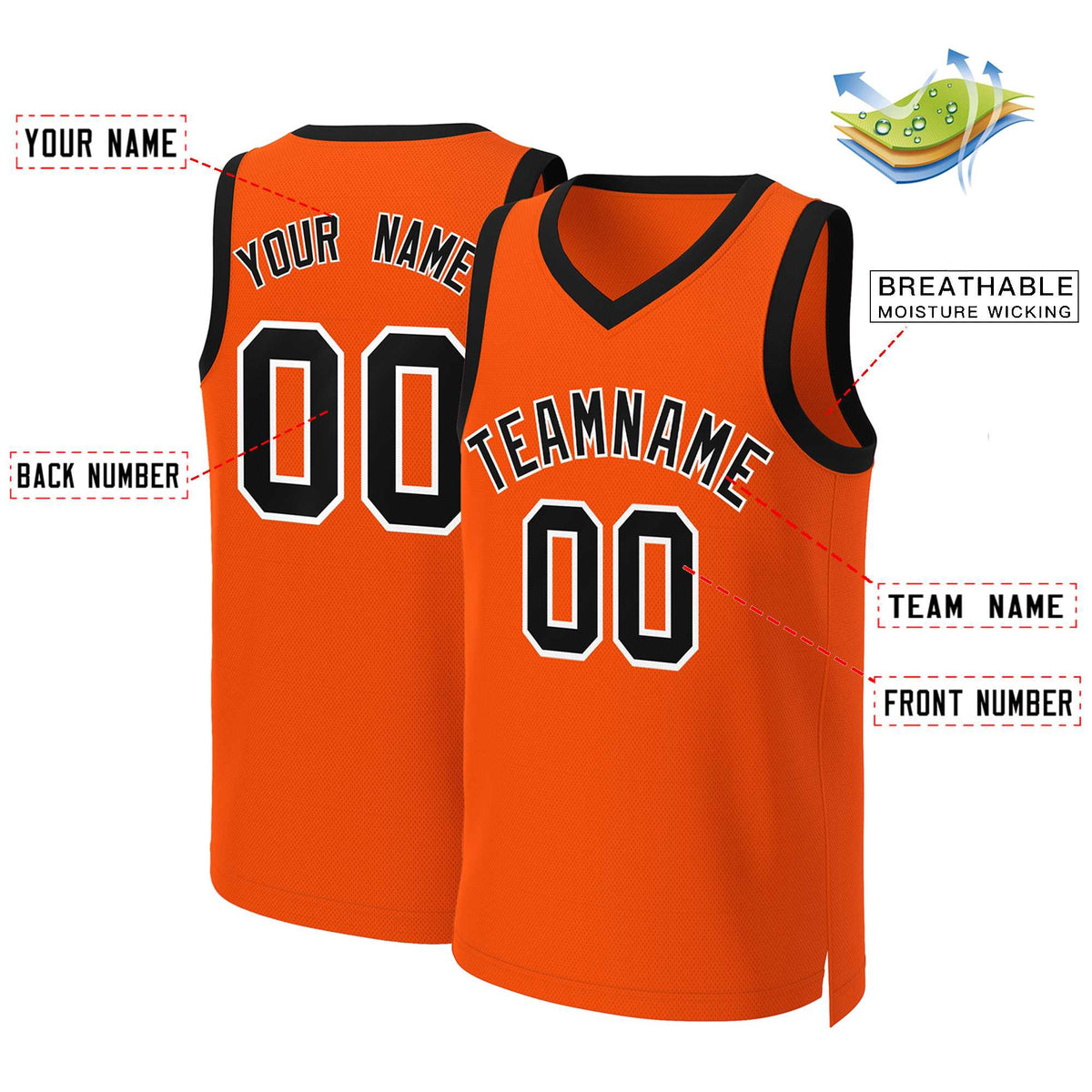 Custom Orange Black-White Classic Tops Basketball Jersey