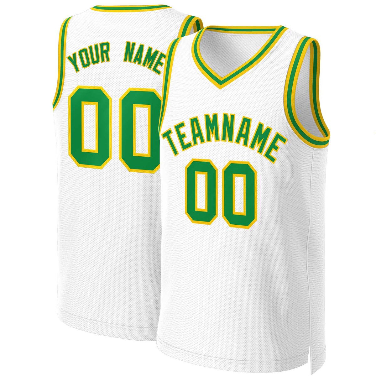 Custom White Green-Yellow Classic Tops Basketball Jersey