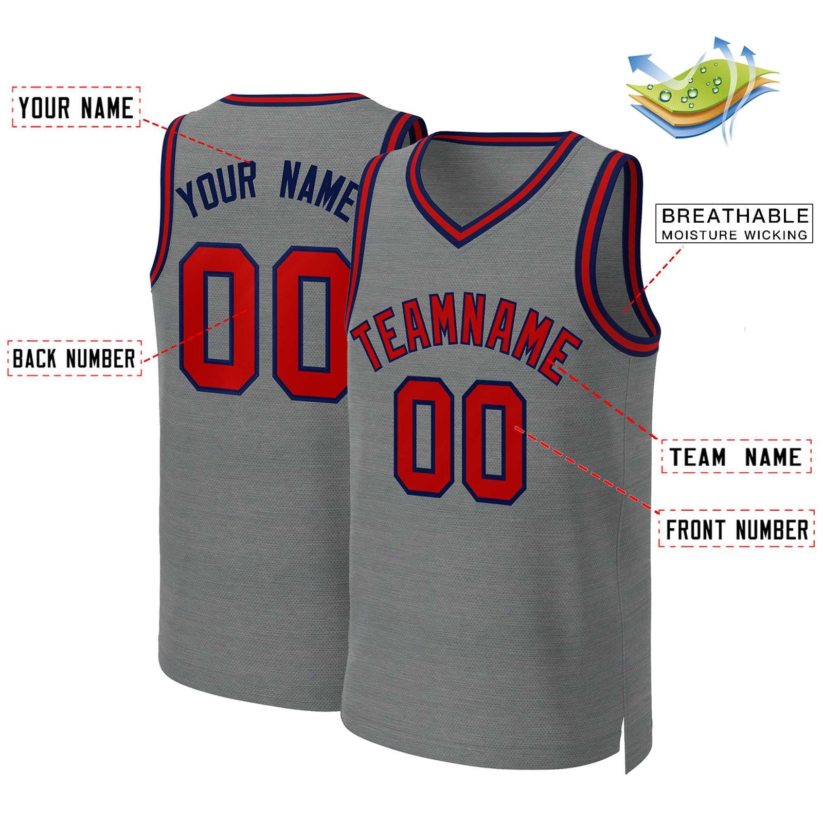 Custom Dark Gray Red-Navy Classic Tops Basketball Jersey