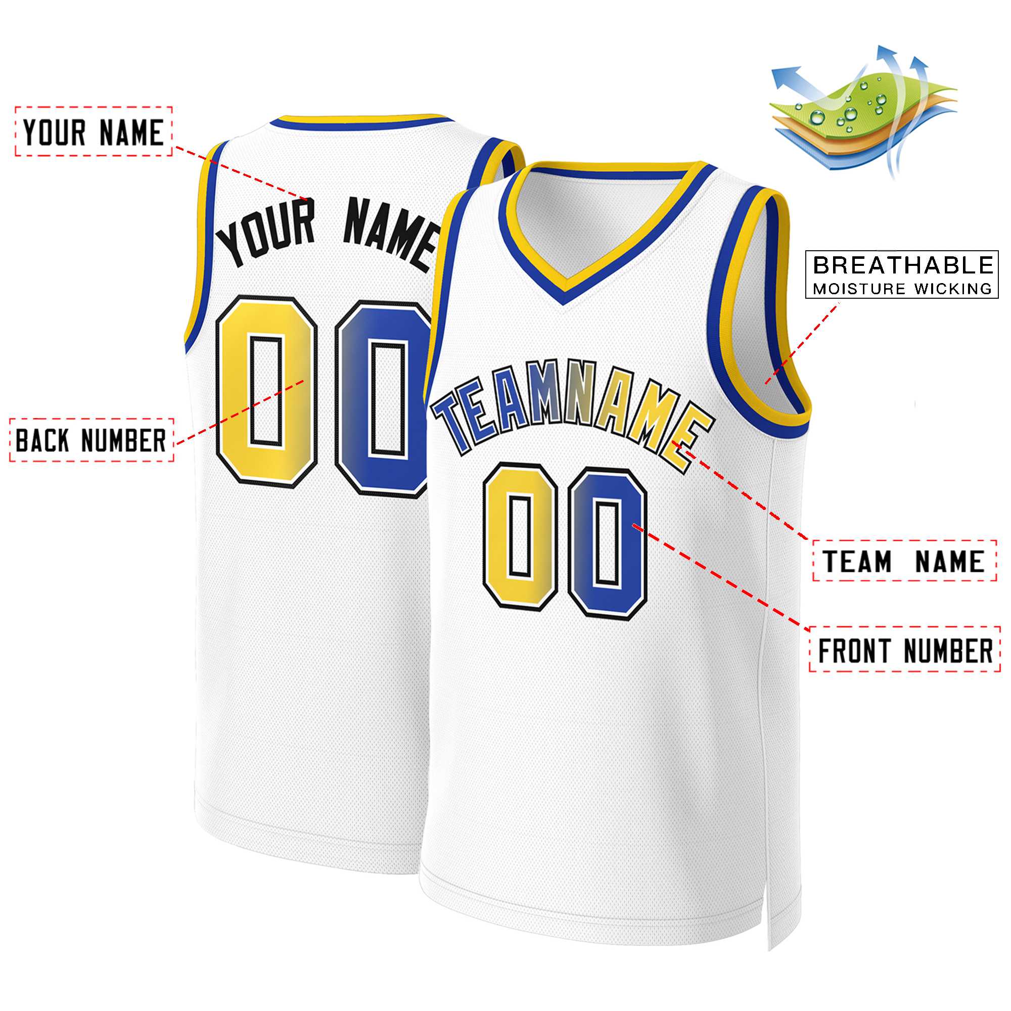 Custom White Royal-White Classic Gradient Fashion Tops Basketball Jersey