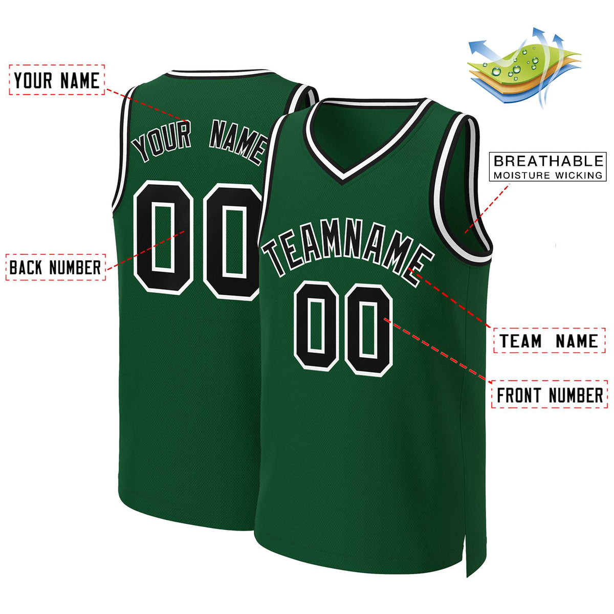 Custom Green Black-White Classic Tops Basketball Jersey