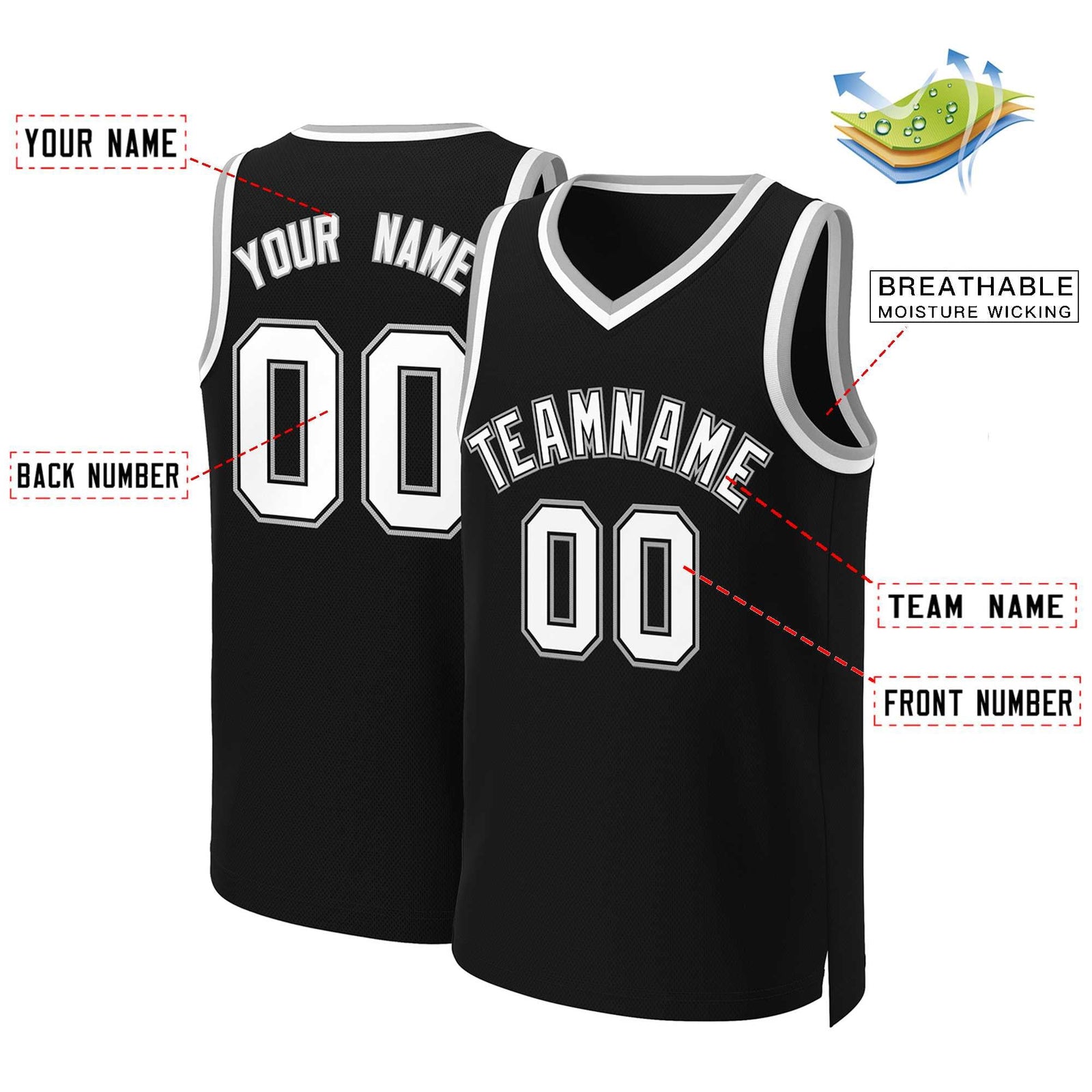 Custom Black White-Black Classic Tops Basketball Jersey