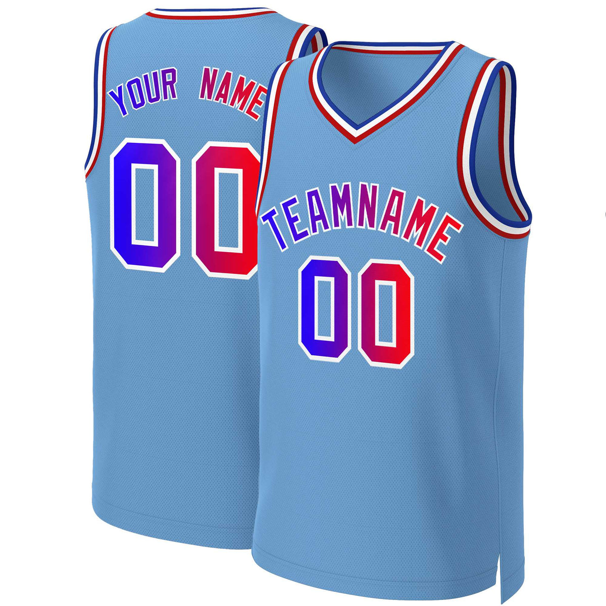 Custom Light Blue Blue-White Classic Gradient Fashion Tops Basketball Jersey