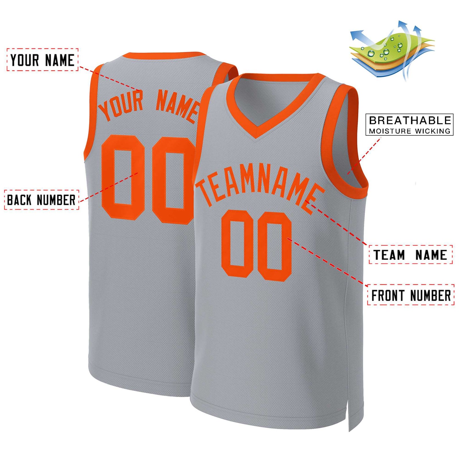 Custom Gray Orange Classic Tops Basketball Jersey