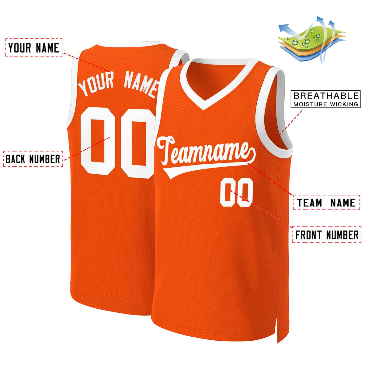 Custom Orange White Classic Tops Basketball Jersey