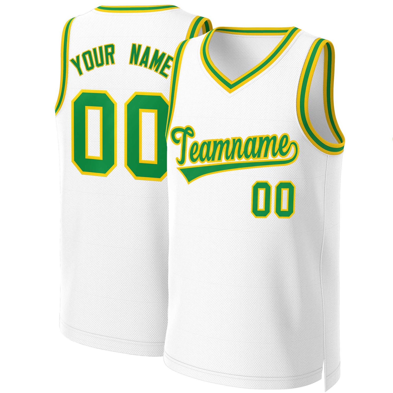 Custom White Green-Yellow Classic Tops Basketball Jersey