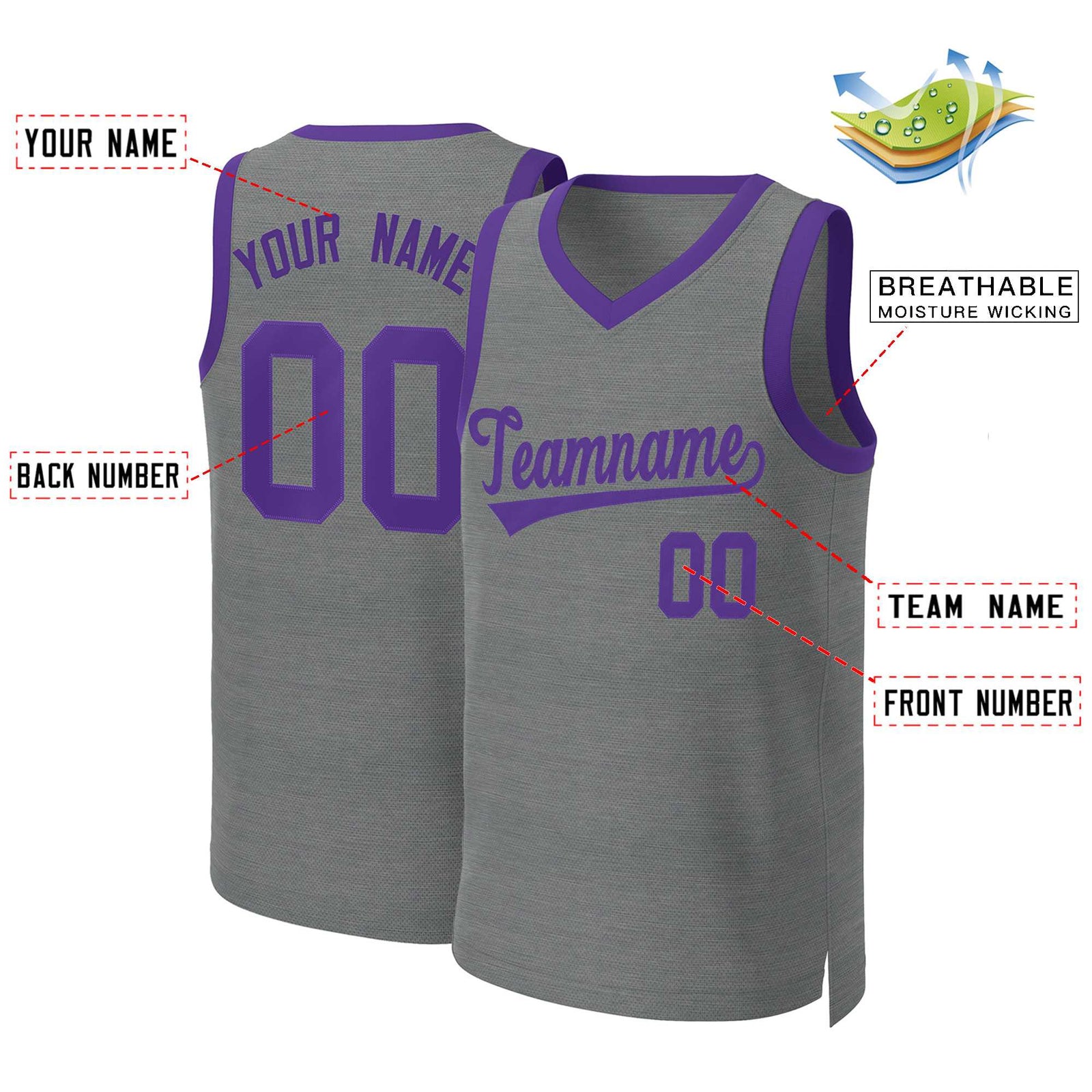 Custom Dark Gray Purple Classic Tops Basketball Jersey