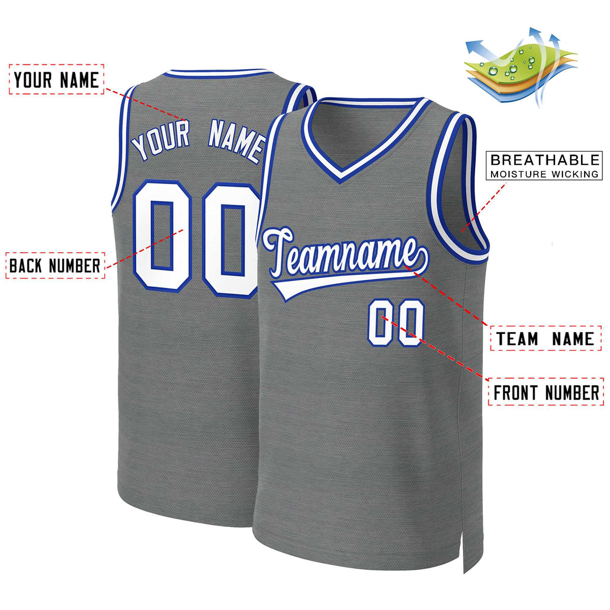 Custom Dark Gray White-Royal Classic Tops Basketball Jersey
