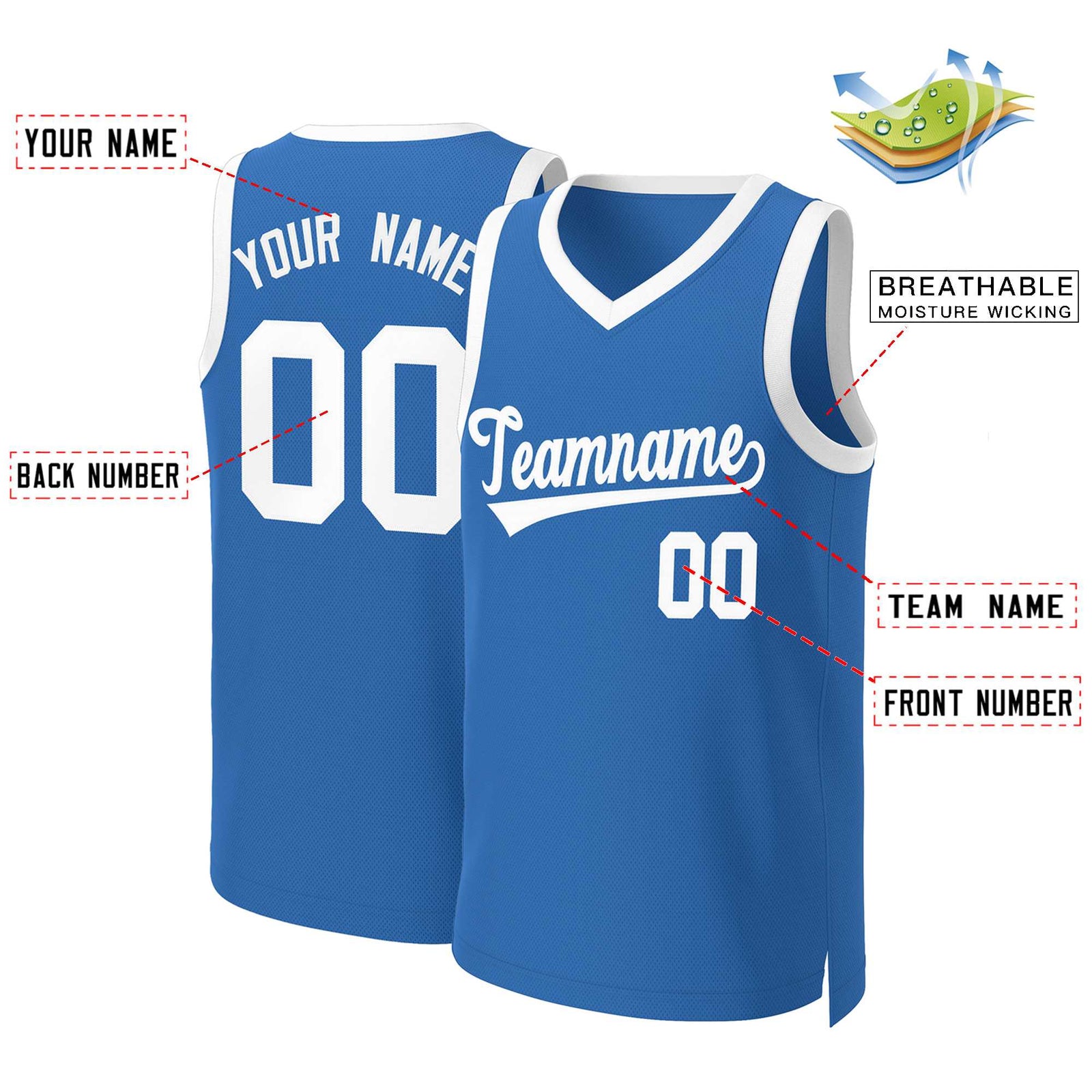 Custom Blue White Classic Tops Basketball Jersey