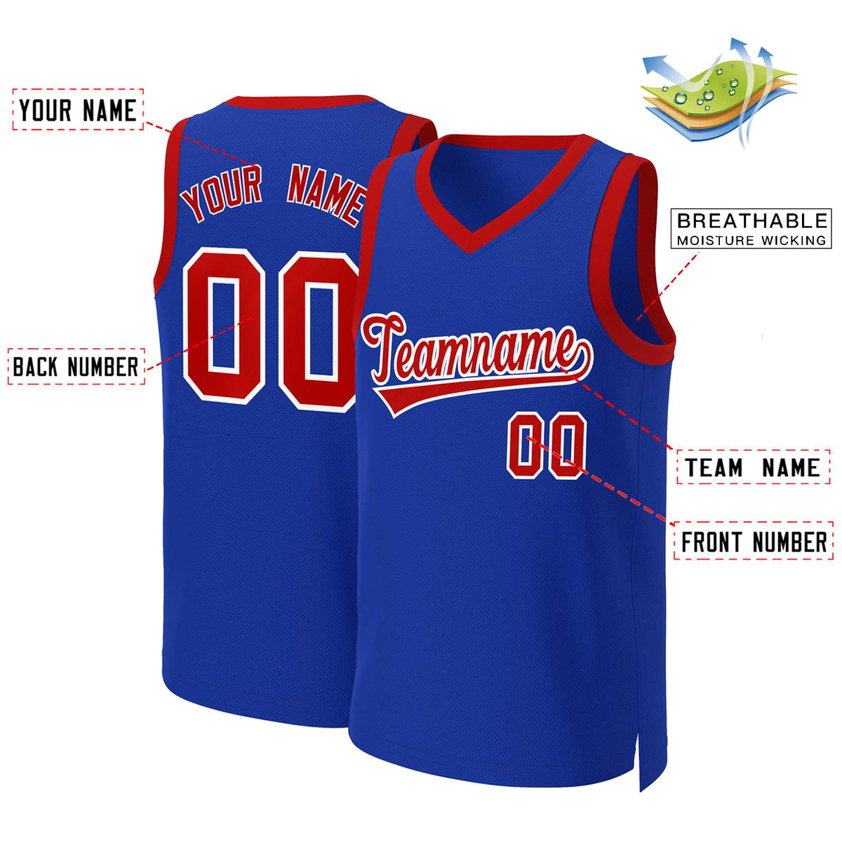 Custom Royal Red-White Classic Tops Basketball Jersey