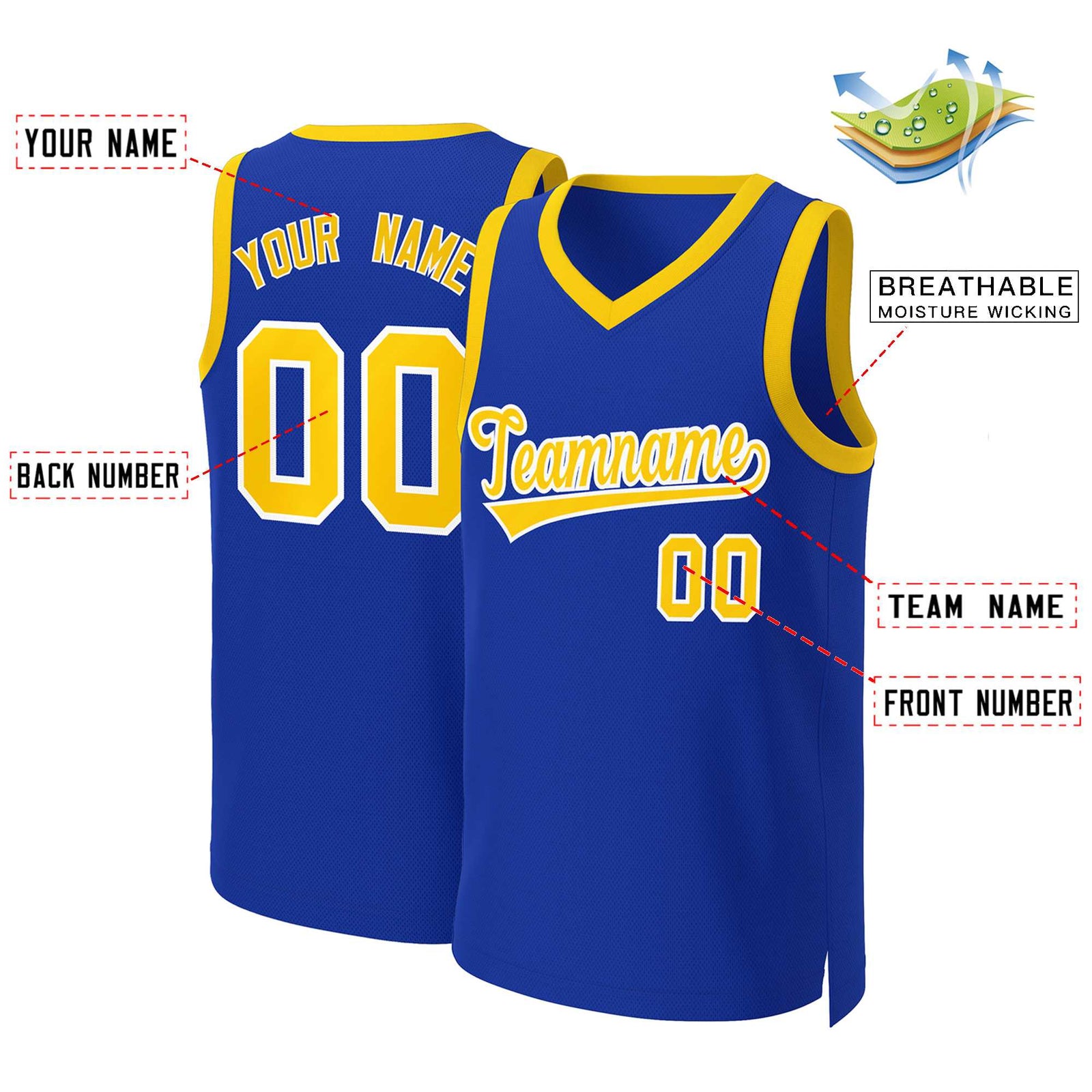 Custom Royal Yellow-White Classic Tops Basketball Jersey