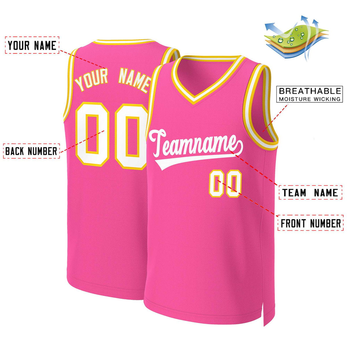 Custom Pink White Classic Tops Basketball Jersey