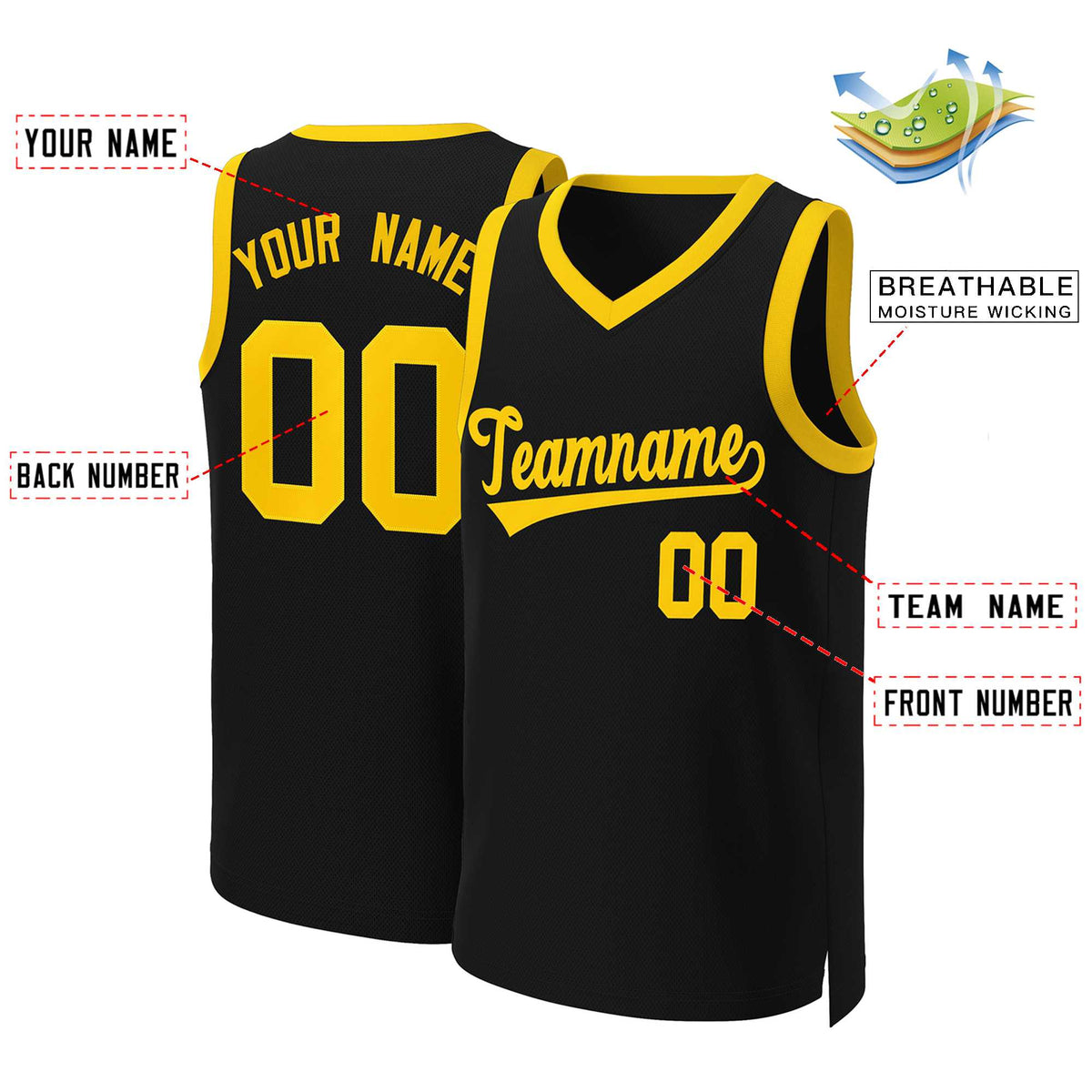 Custom Black Yellow Classic Tops Basketball Jersey