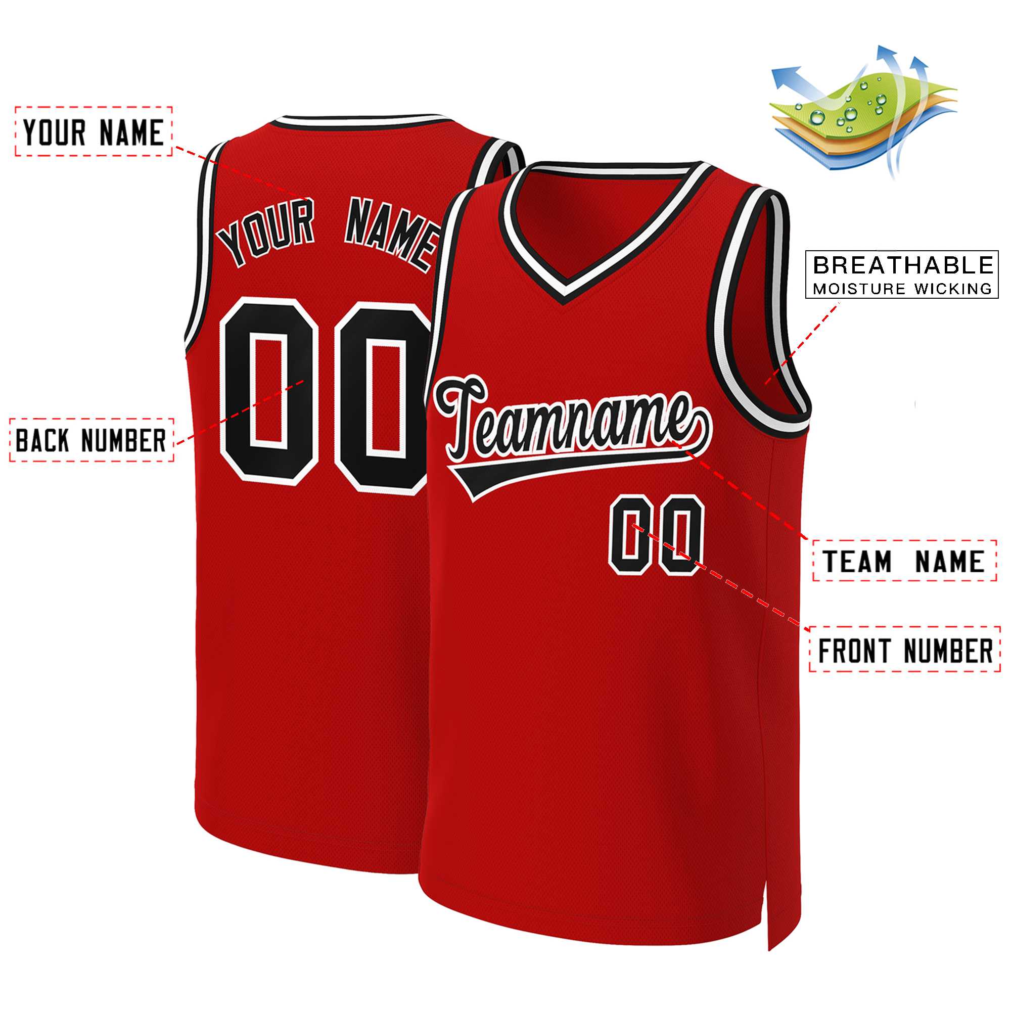 Custom Red Black-White Classic Tops Basketball Jersey