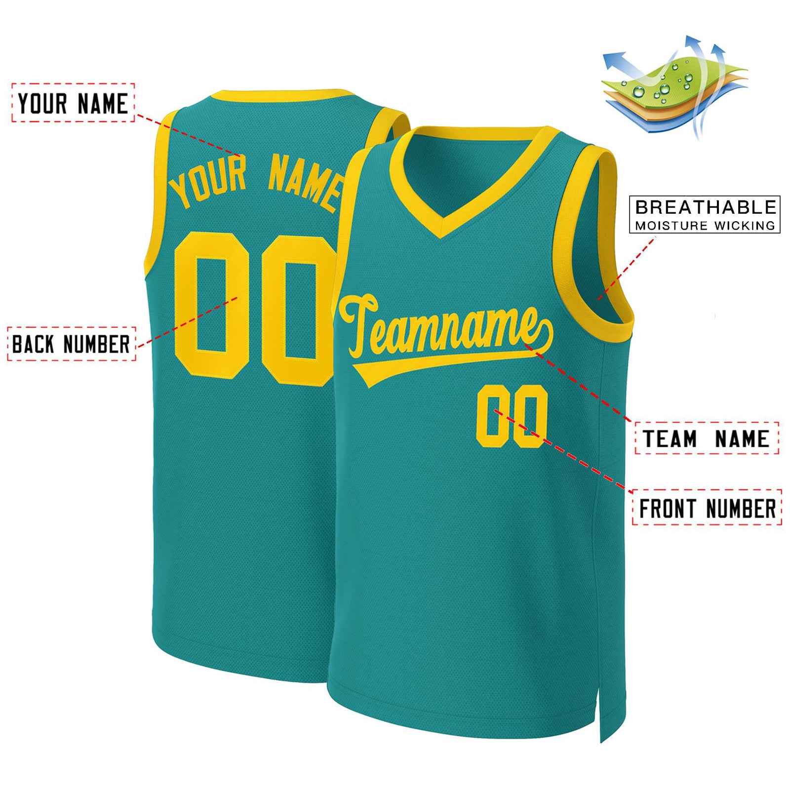 Custom Teal Yellow Classic Tops Basketball Jersey