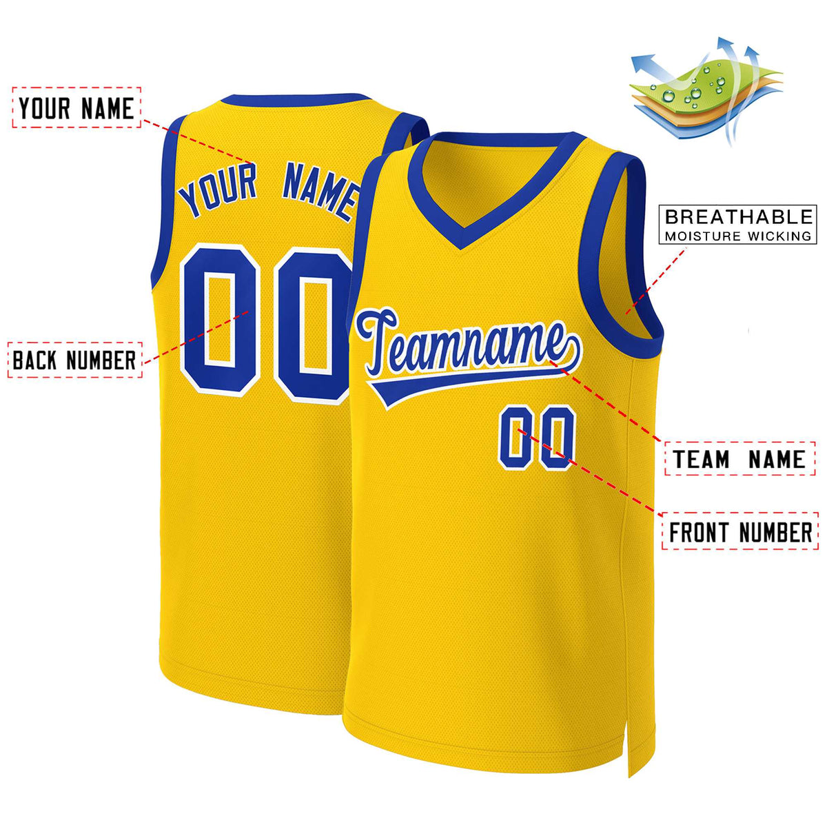 Custom Yellow Royal-White Classic Tops Basketball Jersey