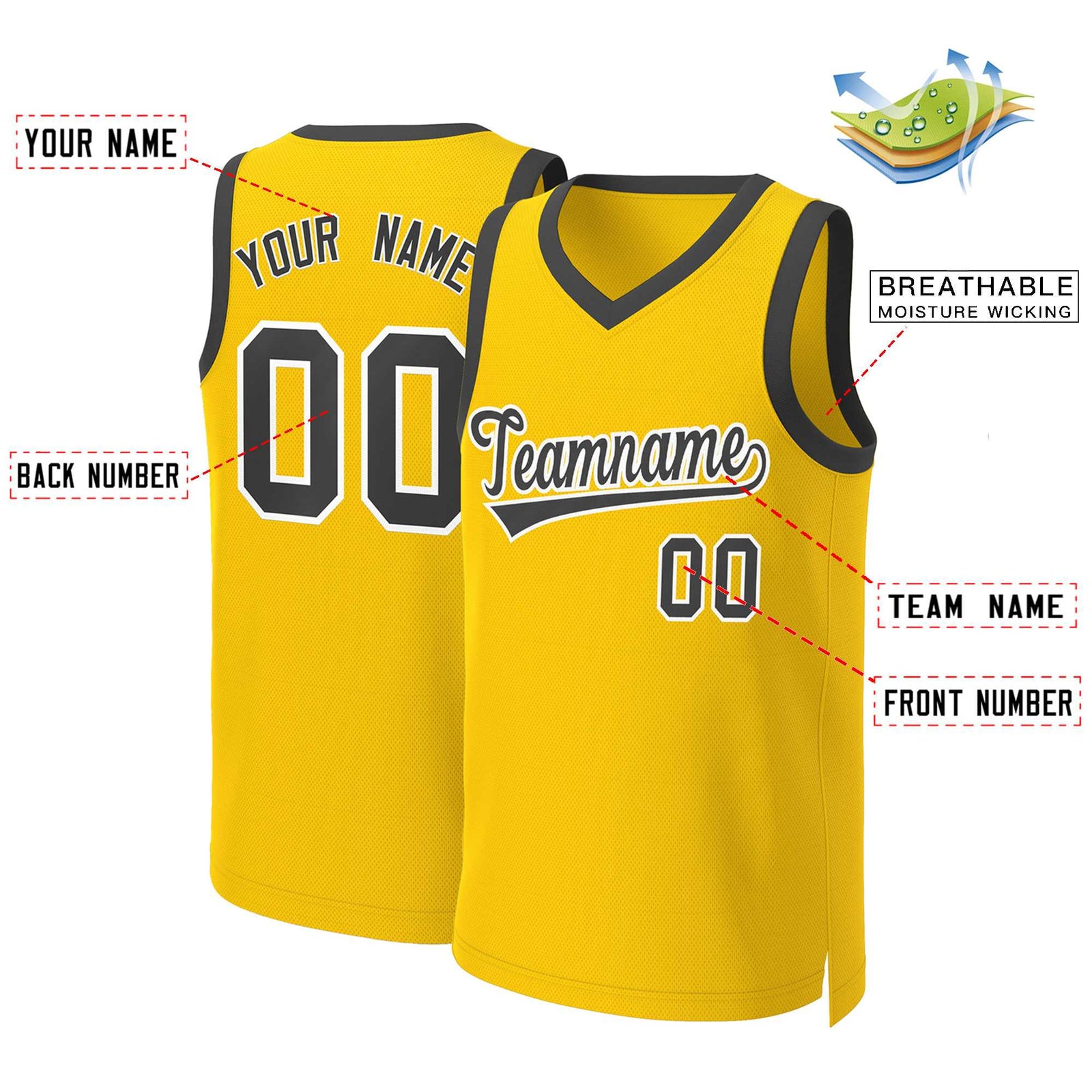 Custom Yellow Black-White Classic Tops Basketball Jersey