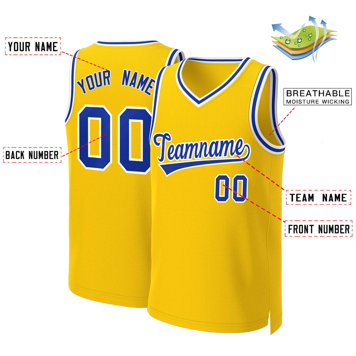 Custom Yellow Royal-White Classic Tops Basketball Jersey