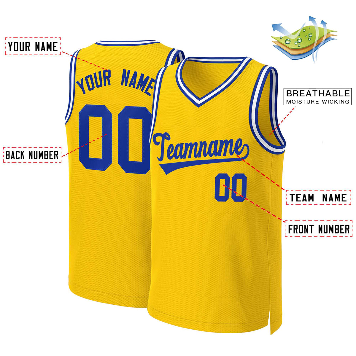 Custom Yellow Royal Classic Tops Basketball Jersey