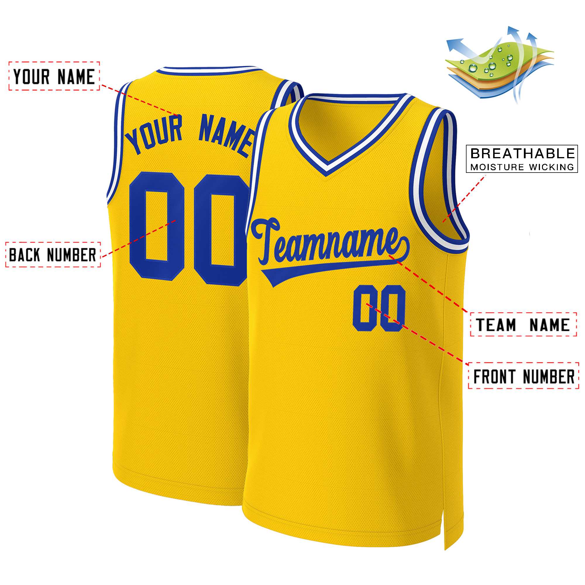 Custom Yellow Royal Classic Tops Basketball Jersey