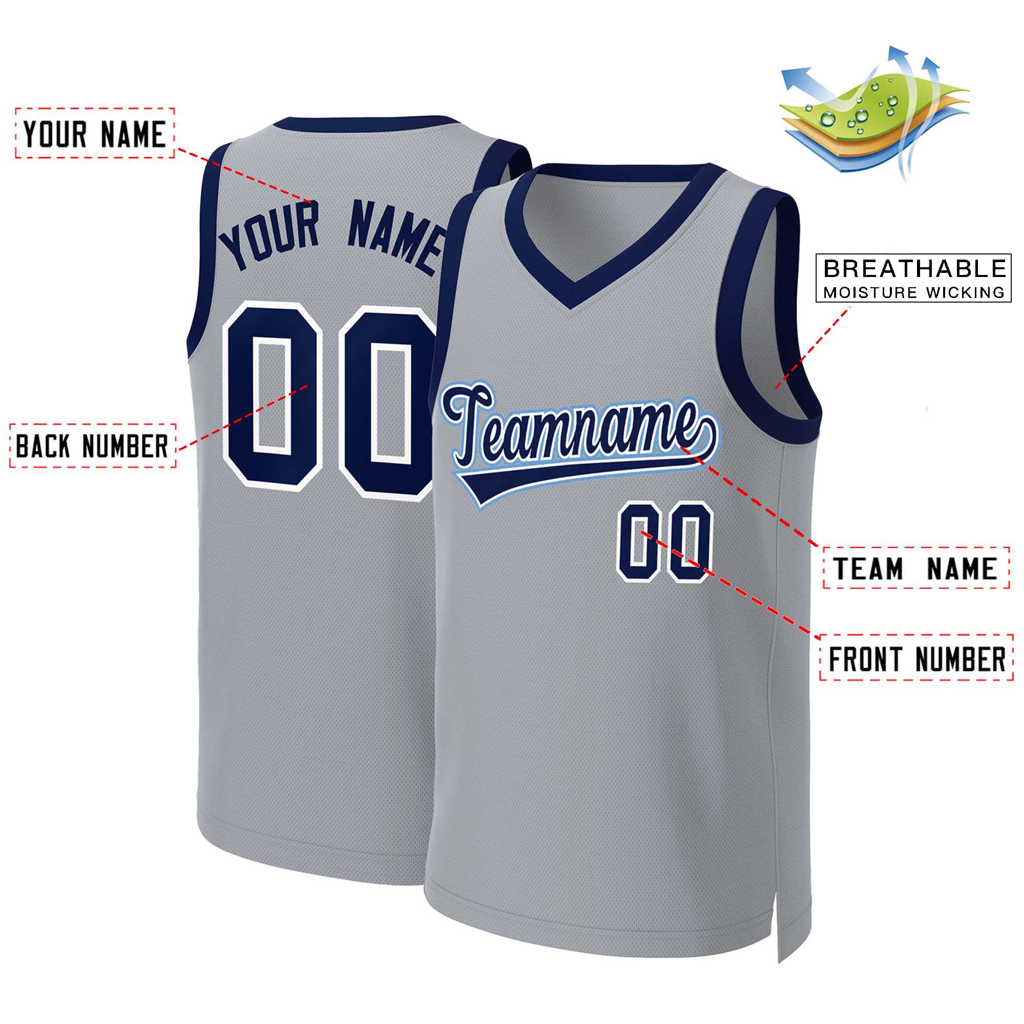 Custom Gray Navy-White Classic Tops Basketball Jersey