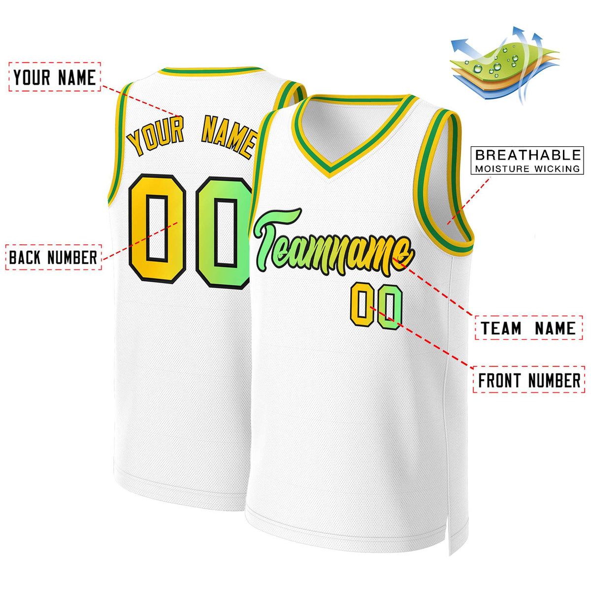 Custom White Green-Black Classic Gradient Fashion Tops Basketball Jersey