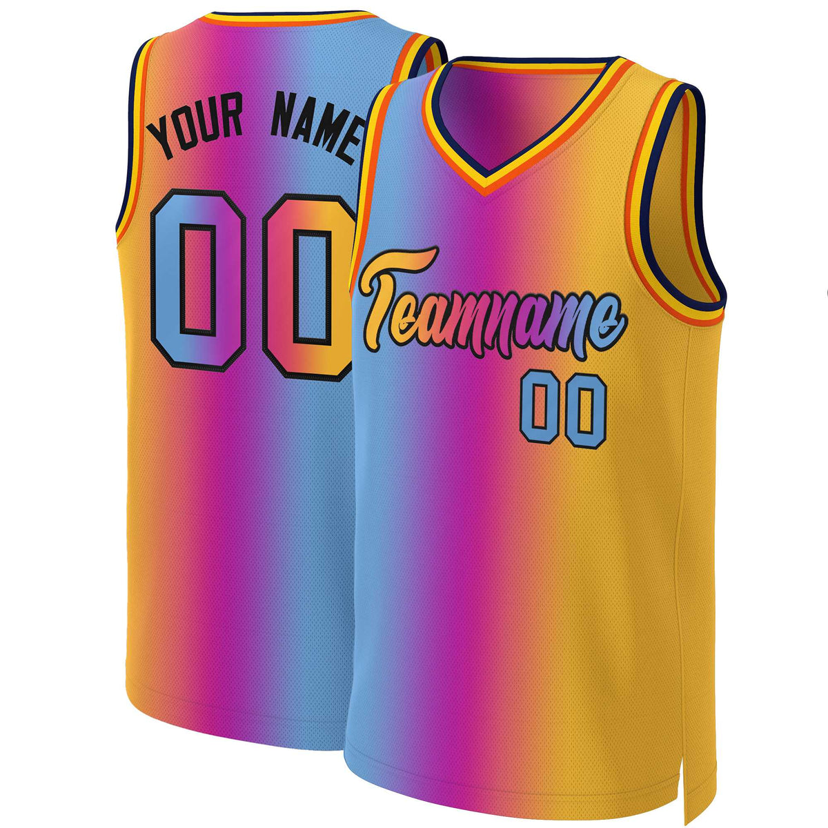 Custom Pink Yellow-Black Gradient Fashion Tops Basketball Jersey
