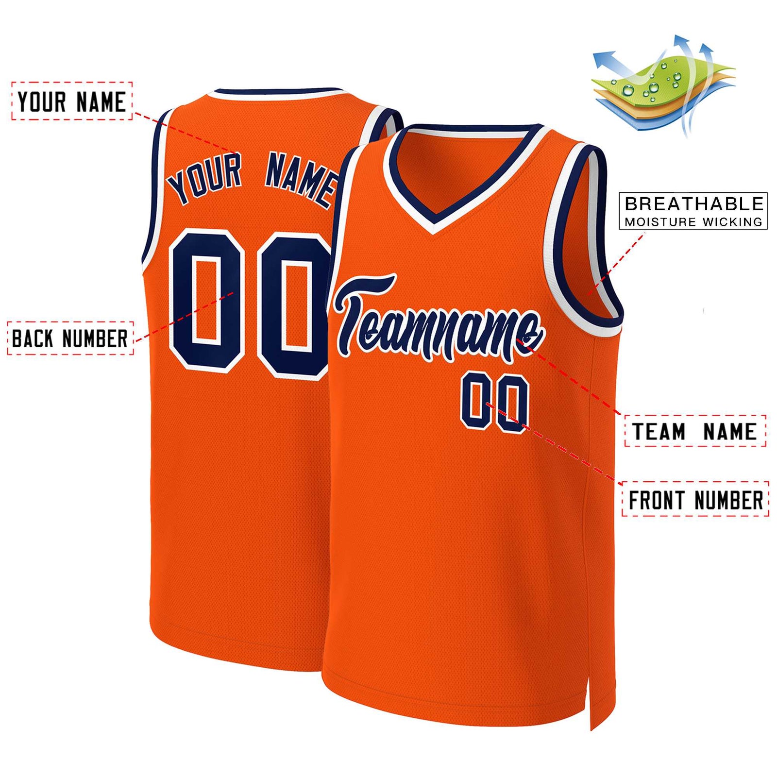 Custom Orange Navy-White Classic Tops Basketball Jersey