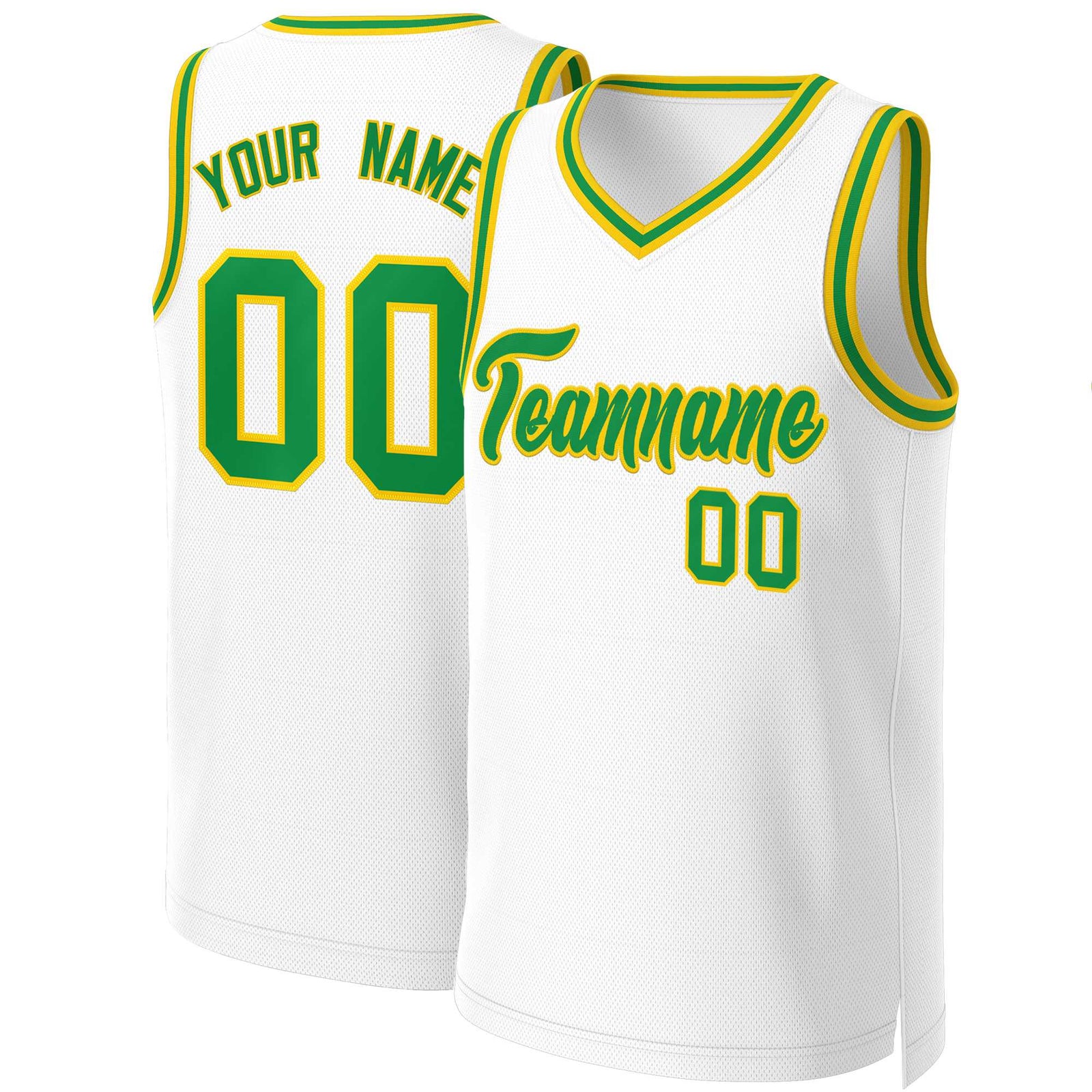 Custom White Green-Yellow Classic Tops Basketball Jersey