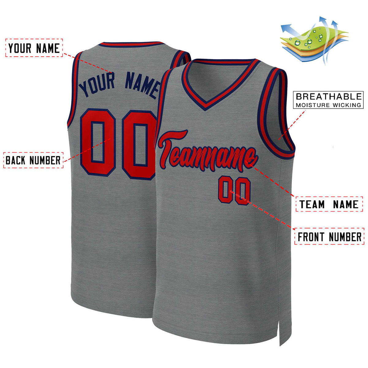 Custom Dark Gray Red-Navy Classic Tops Basketball Jersey