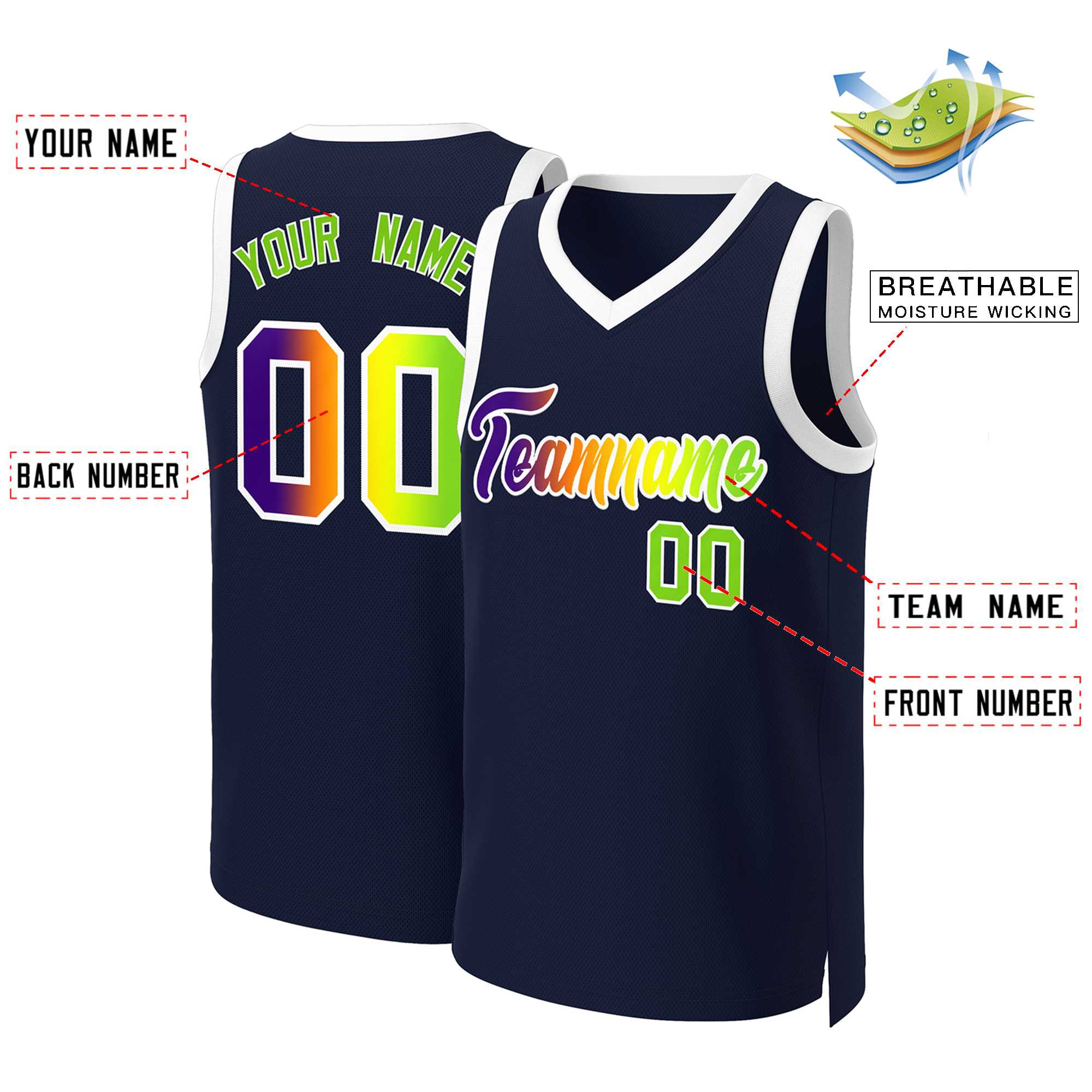 Custom Navy Purple-White Classic Gradient Fashion Tops Basketball Jersey
