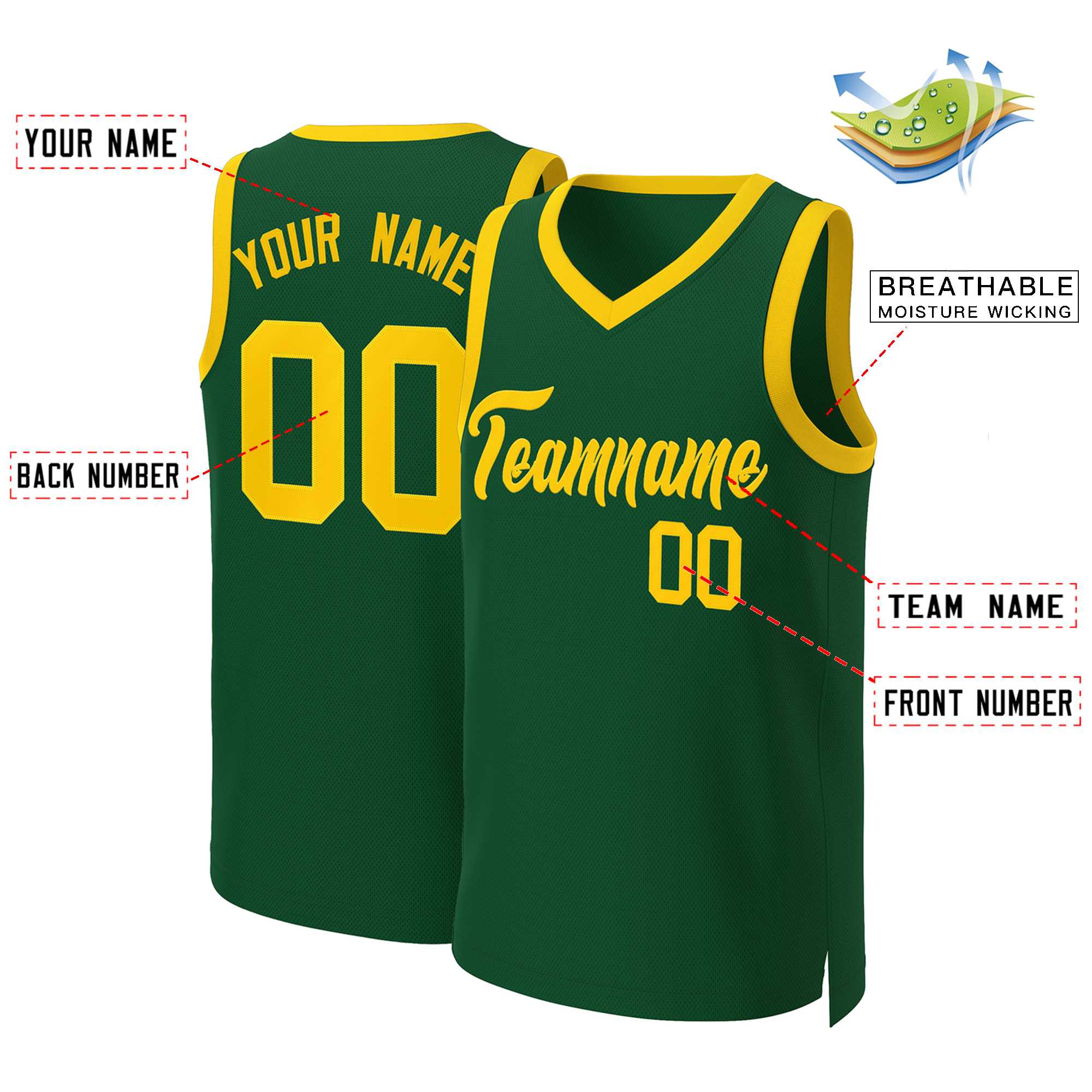 Custom Green Gold Classic Tops Basketball Jersey