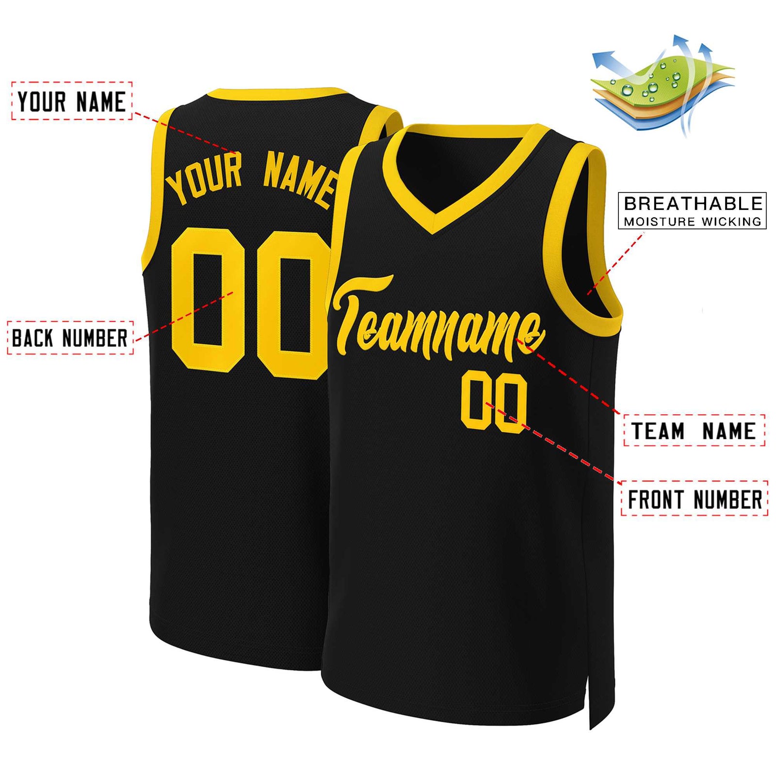 Custom Black Yellow Classic Tops Basketball Jersey