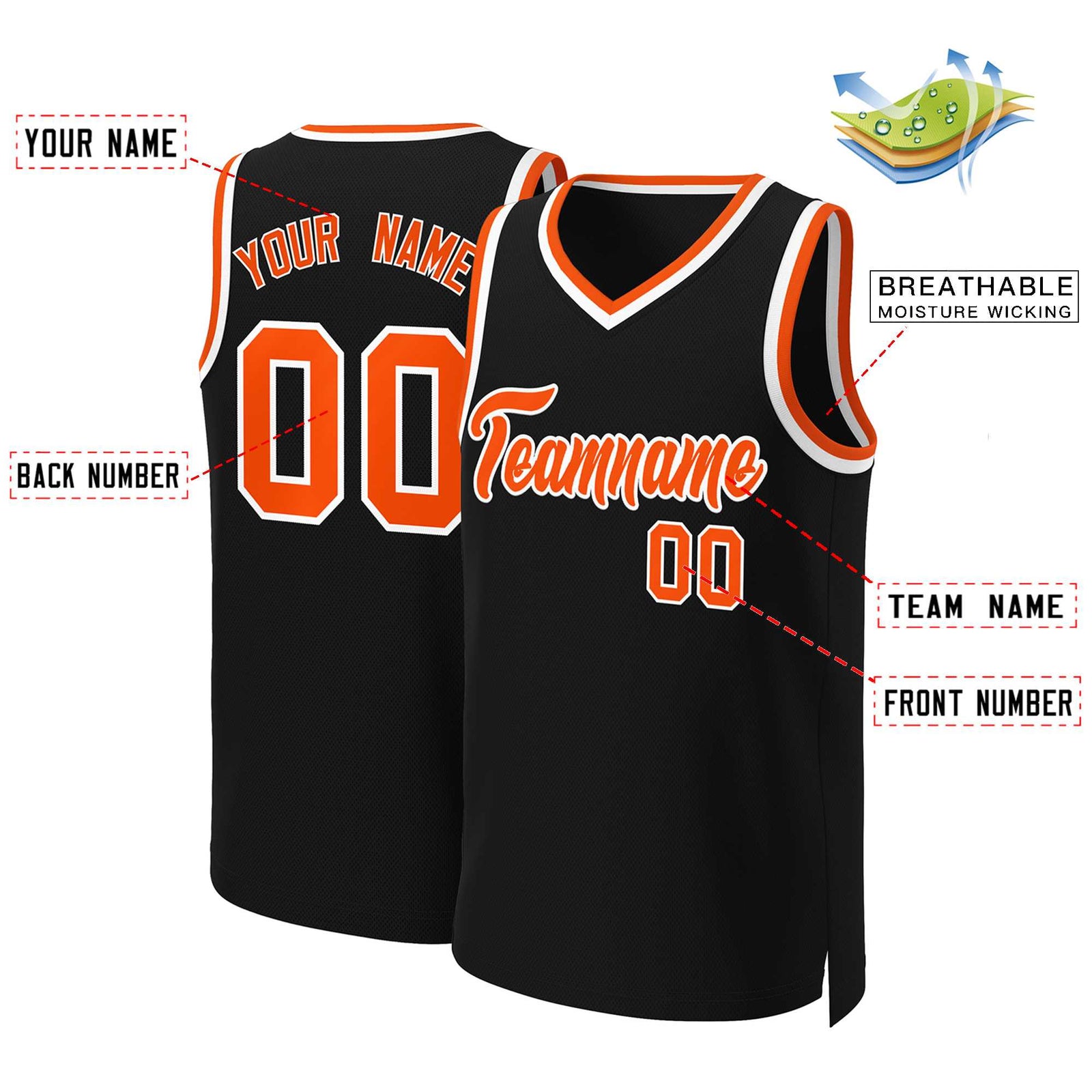 Custom Black Orange-White Classic Tops Basketball Jersey