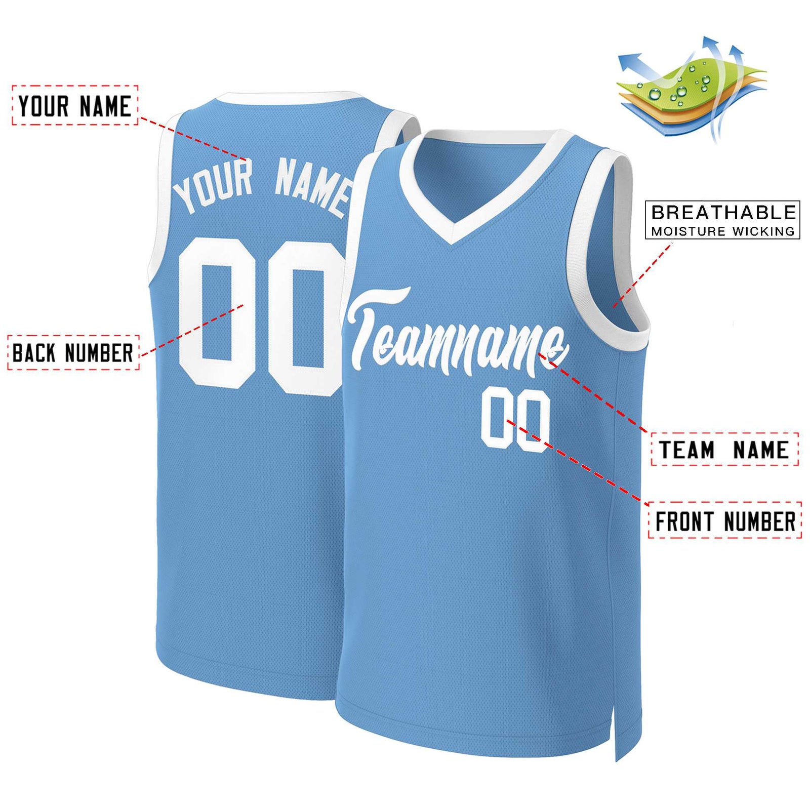 Custom Light Blue White Classic Tops Basketball Jersey