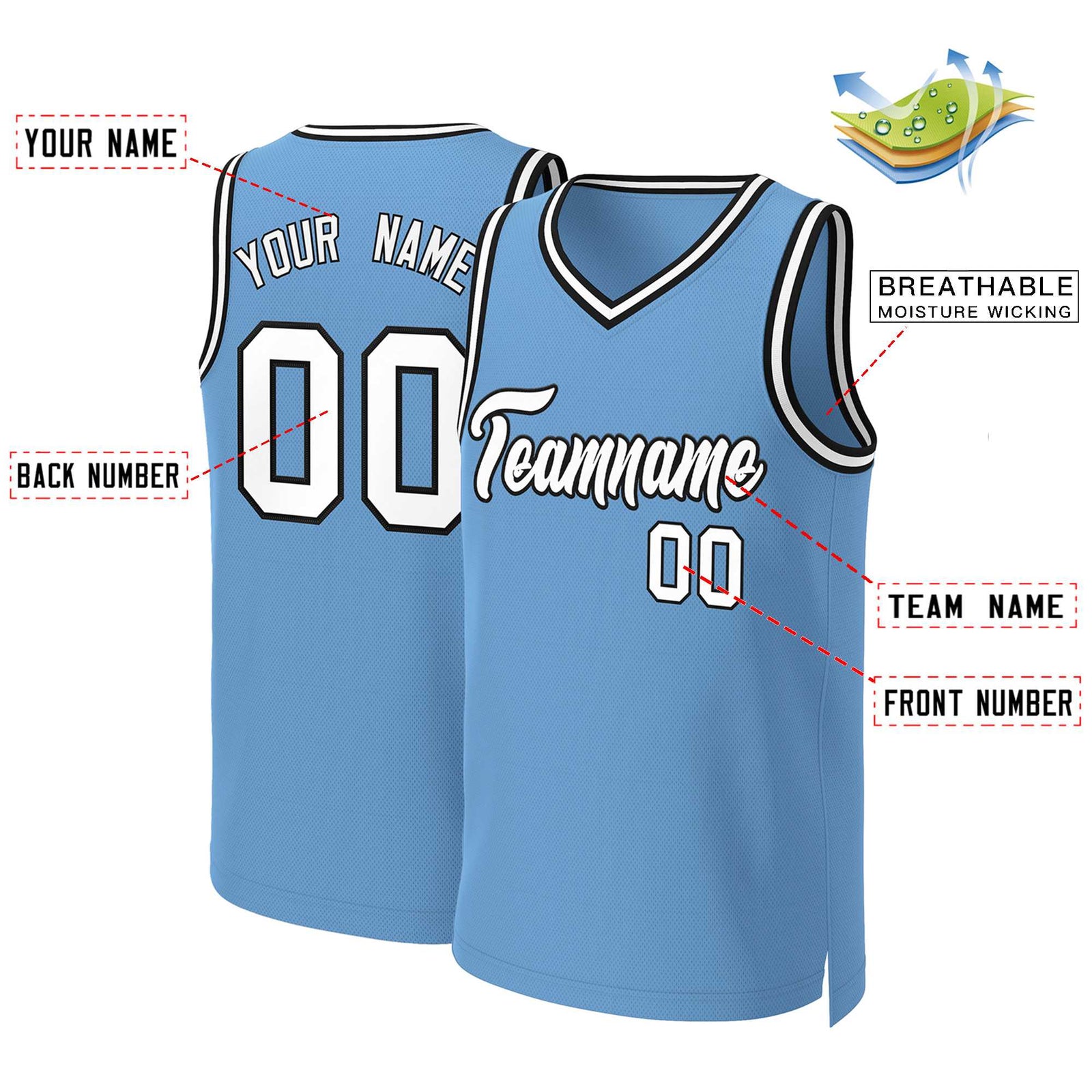 Custom Light Blue White-Black Classic Tops Basketball Jersey
