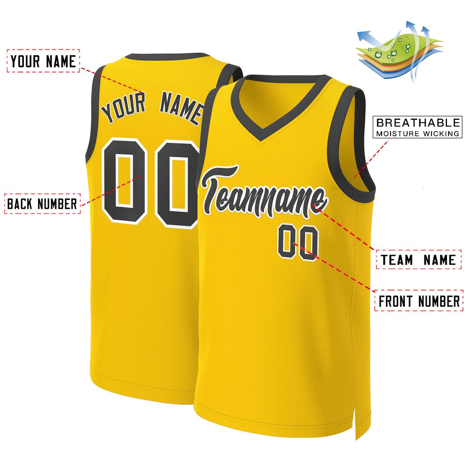 Custom Yellow Black-White Classic Tops Basketball Jersey
