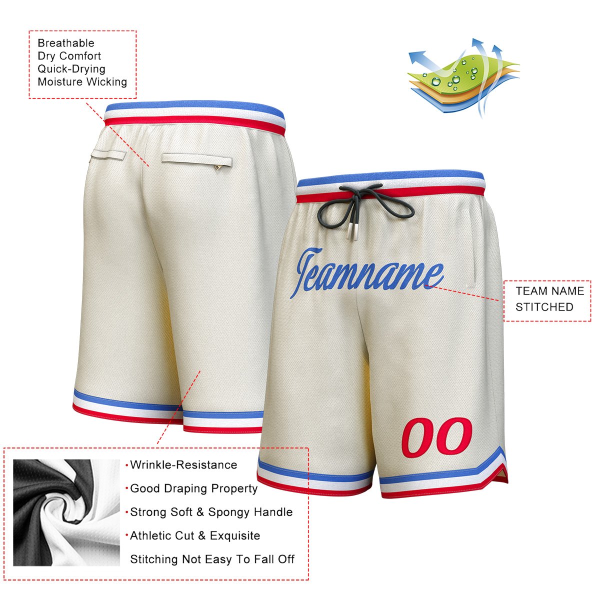 Custom Cream Royal Personalized Basketball Shorts